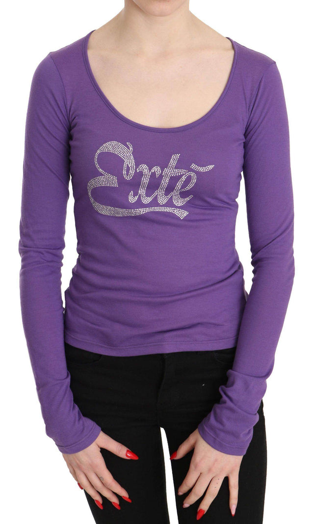 Purple Exte Crystal Embellished Long Sleeve Top Blouse - Hilstor