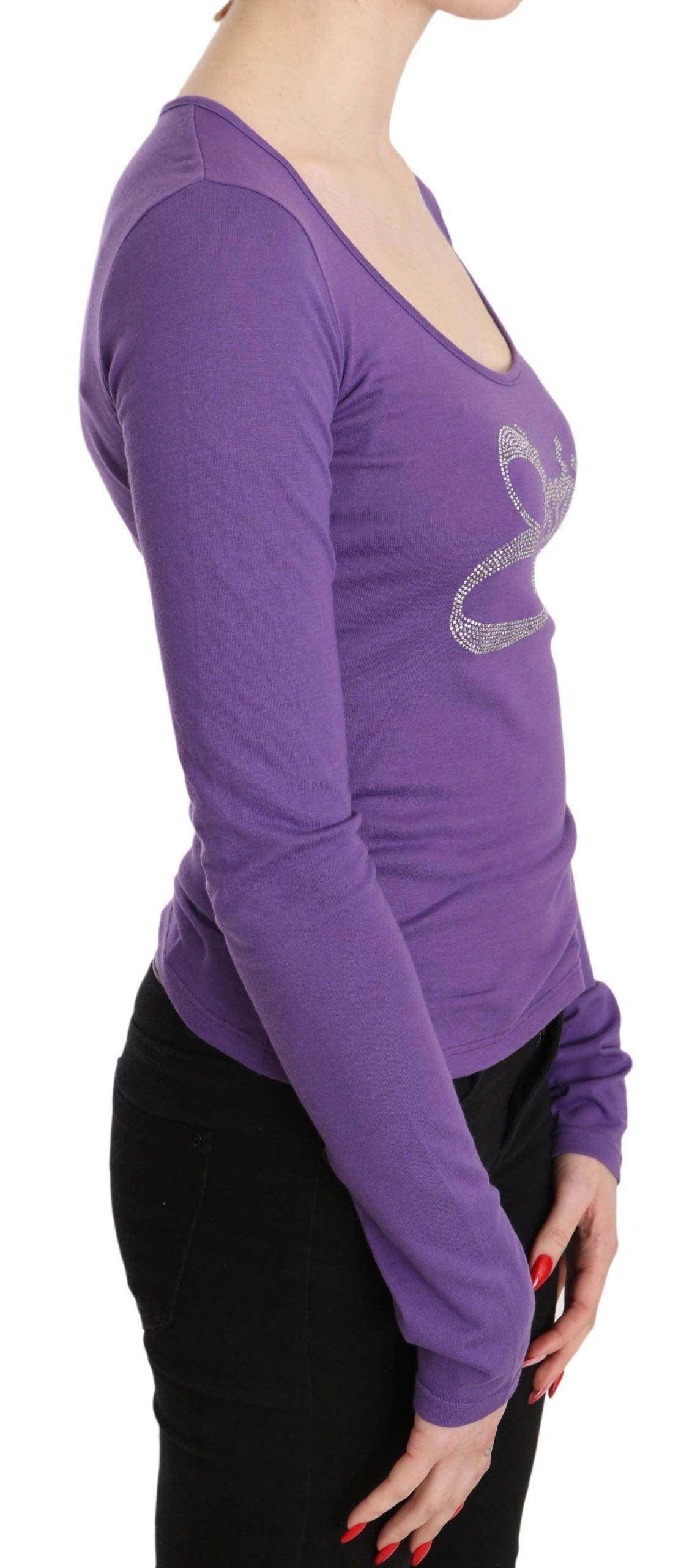 Purple Exte Crystal Embellished Long Sleeve Top Blouse - Hilstor