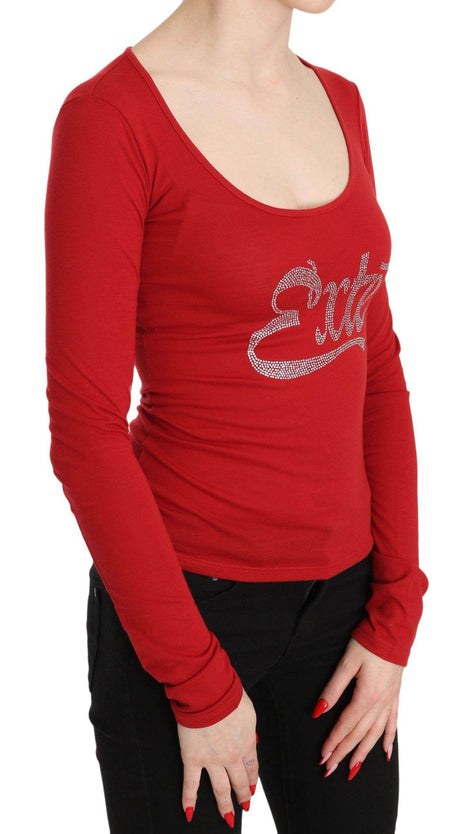 Red Exte Crystal Embellished Long Sleeve Top Blouse - Hilstor