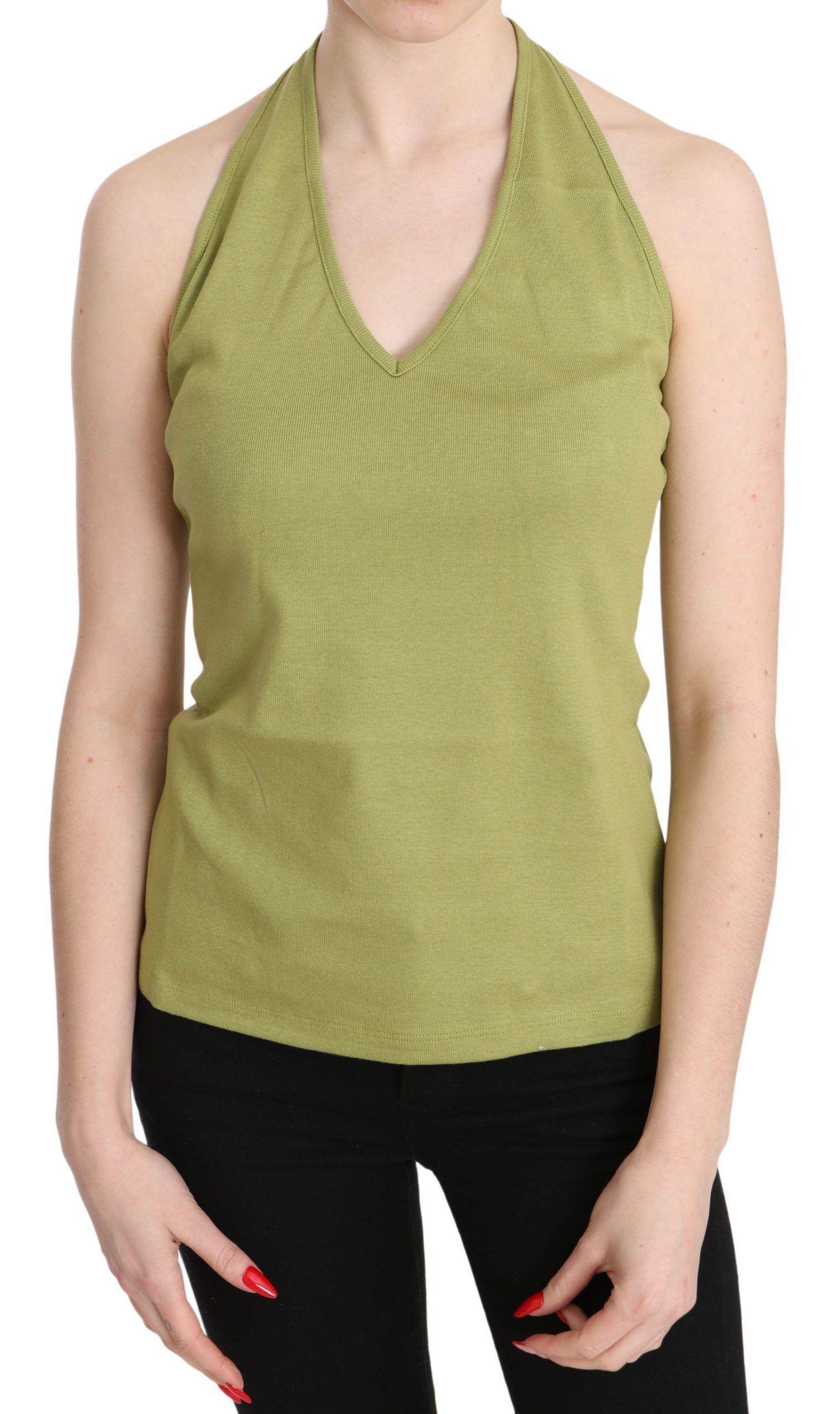 GF Ferre Green Halter Cotton Sleeveless Casual Tank Top Blouse - Hilstor