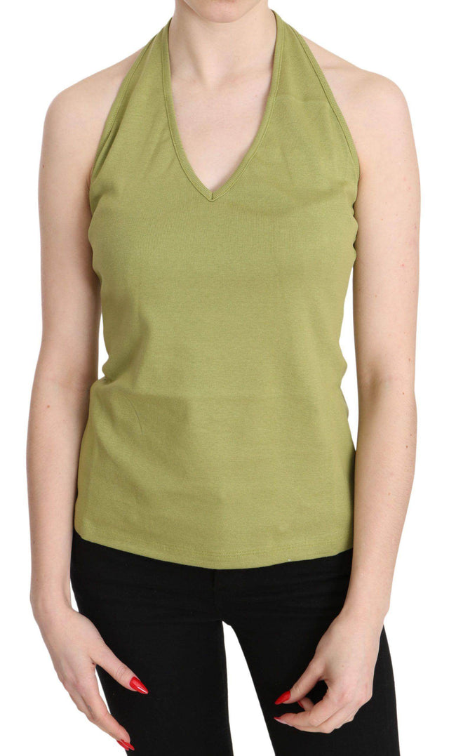 GF Ferre Green Halter Cotton Sleeveless Casual Tank Top Blouse - Hilstor