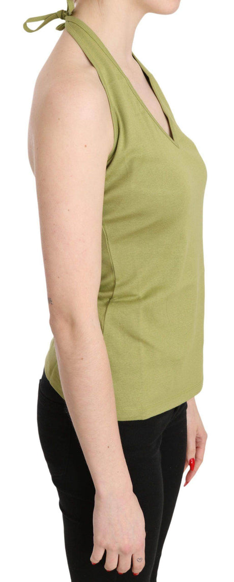 GF Ferre Green Halter Cotton Sleeveless Casual Tank Top Blouse - Hilstor