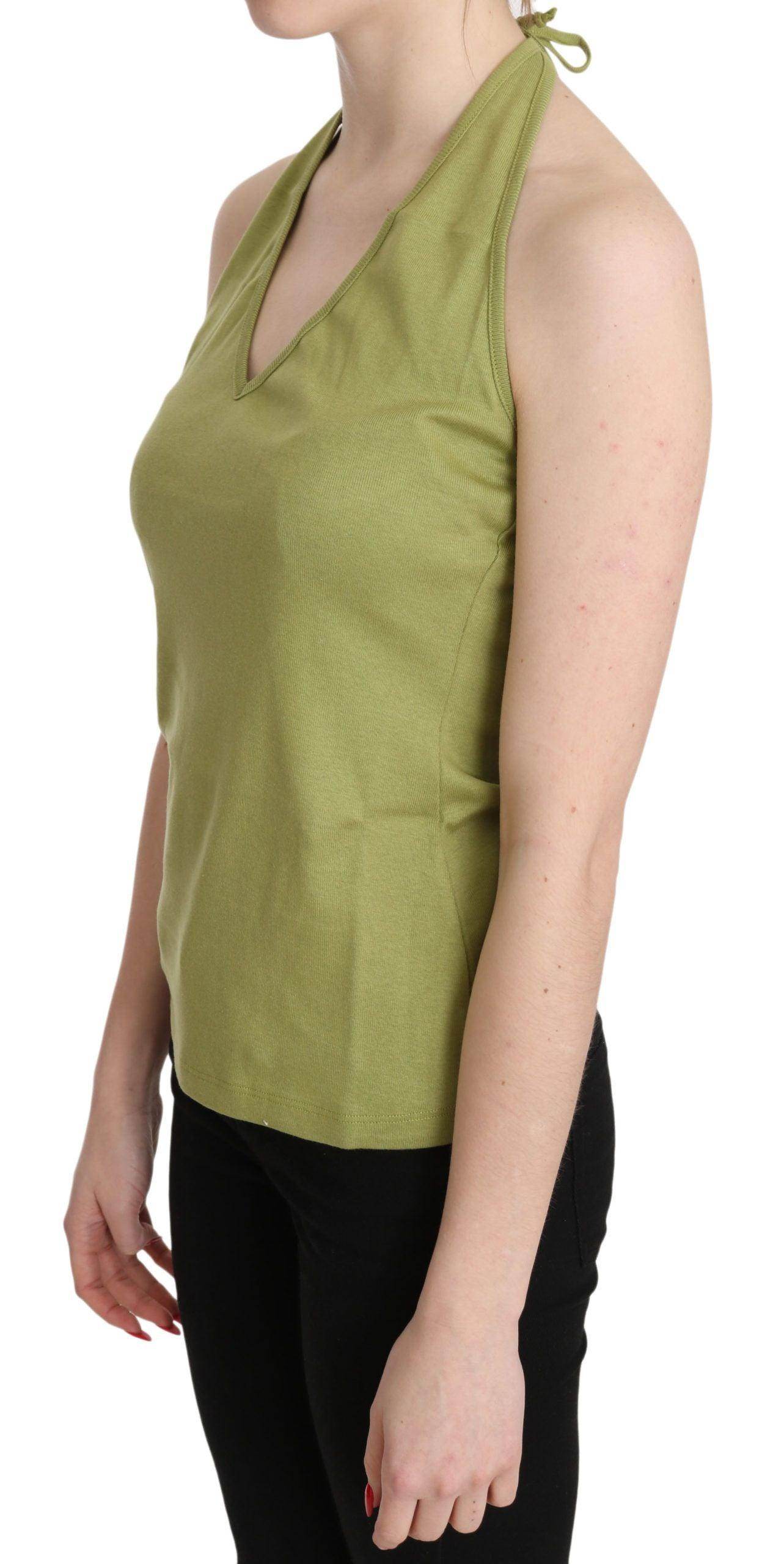 GF Ferre Green Halter Cotton Sleeveless Casual Tank Top Blouse - Hilstor