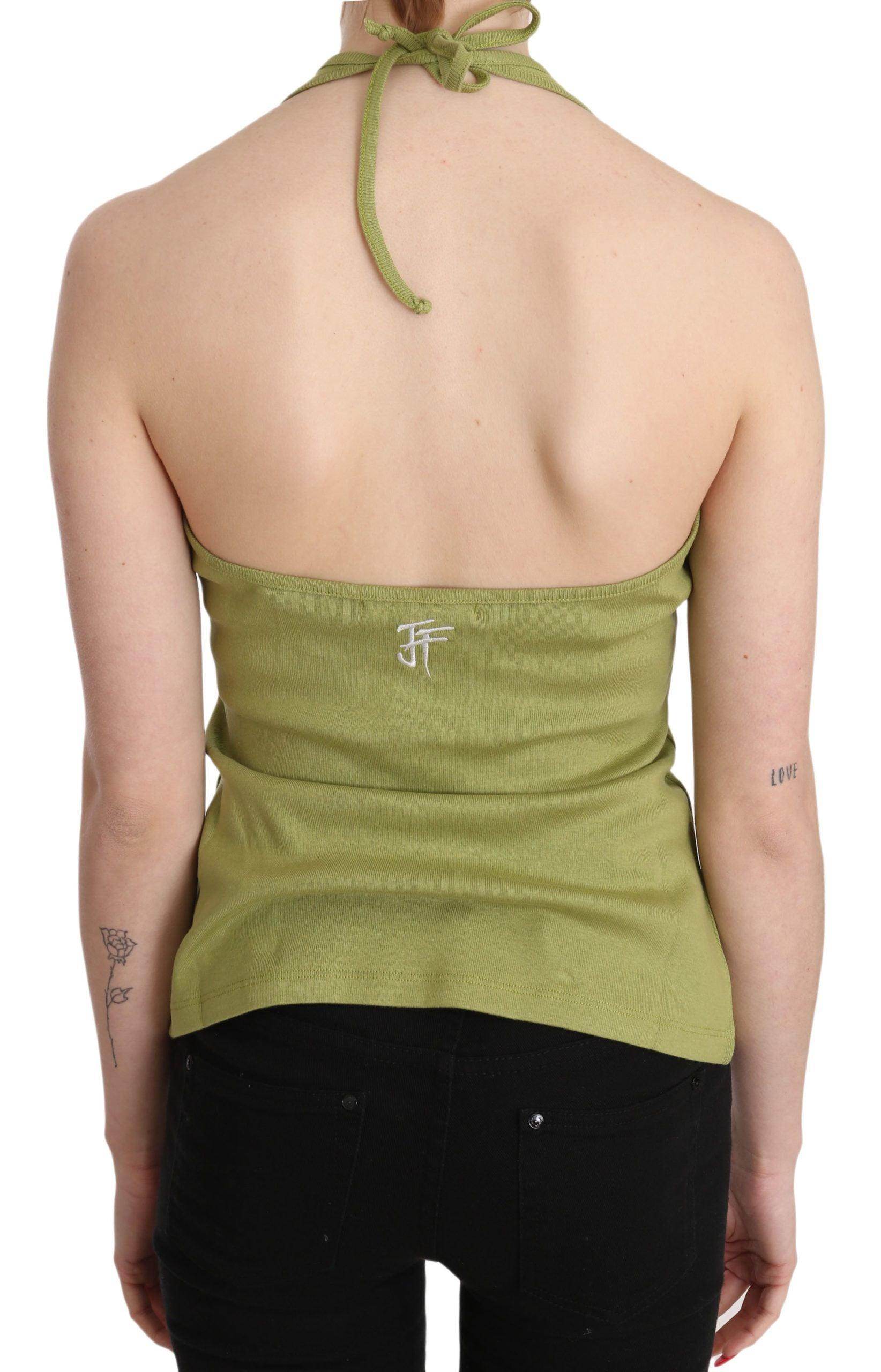 GF Ferre Green Halter Cotton Sleeveless Casual Tank Top Blouse - Hilstor