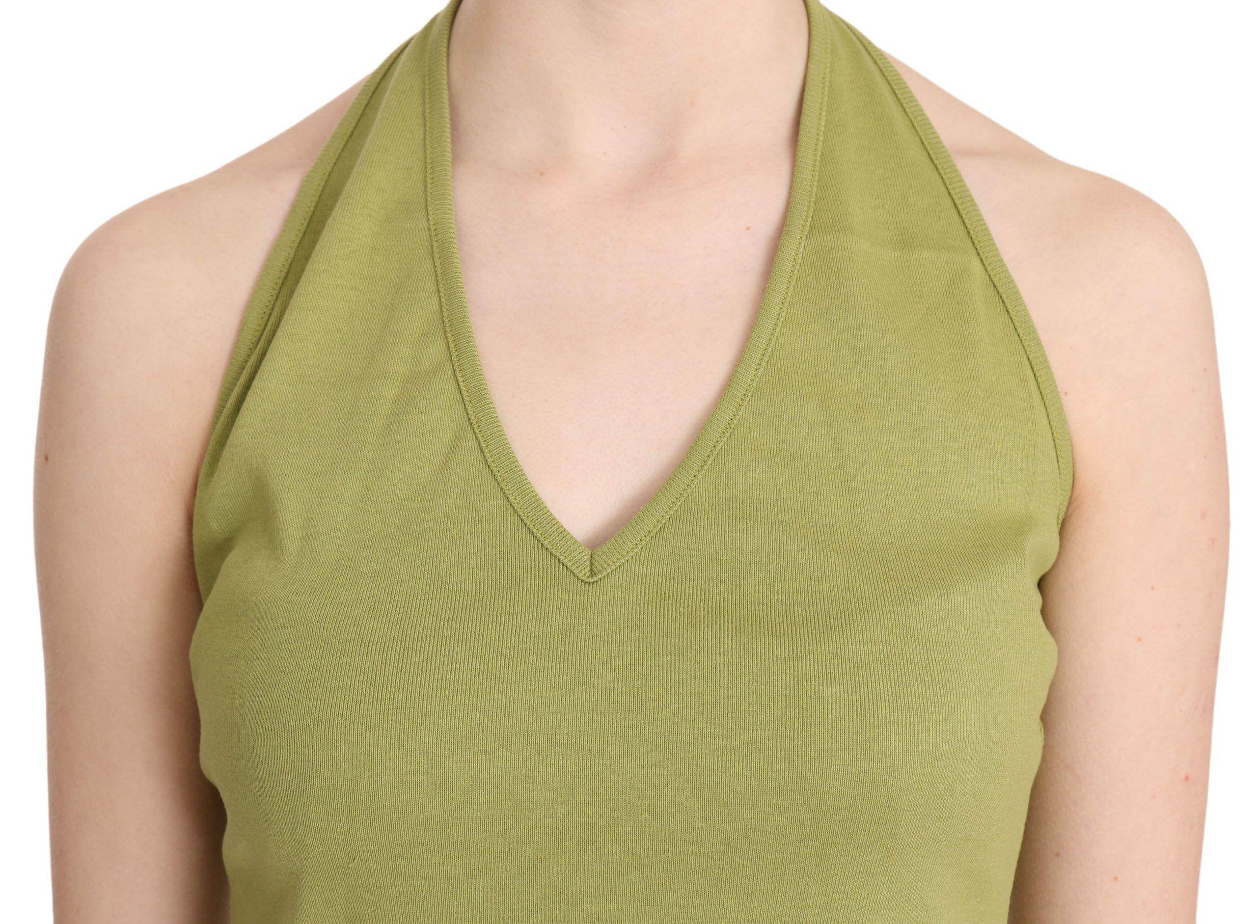 GF Ferre Green Halter Cotton Sleeveless Casual Tank Top Blouse - Hilstor