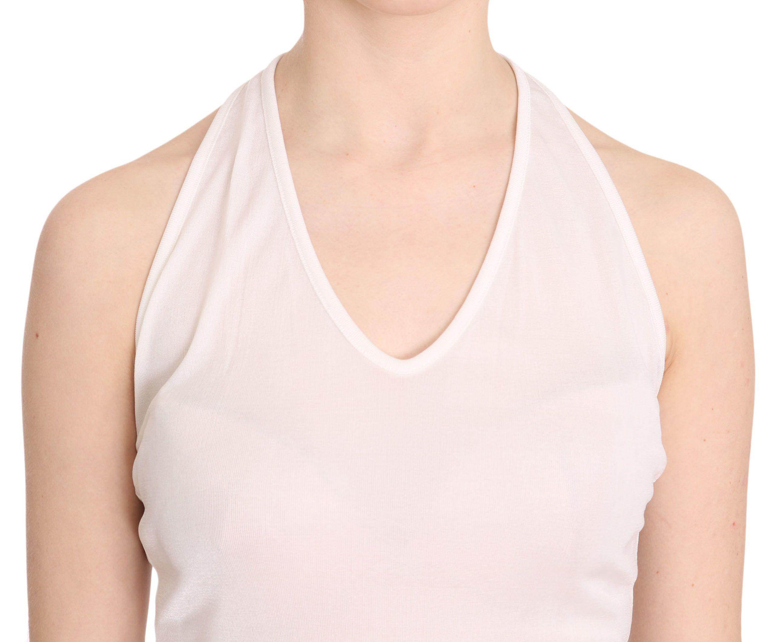 GF Ferre White Halter Cotton Sleeveless Casual Tank Top Blouse - Hilstor