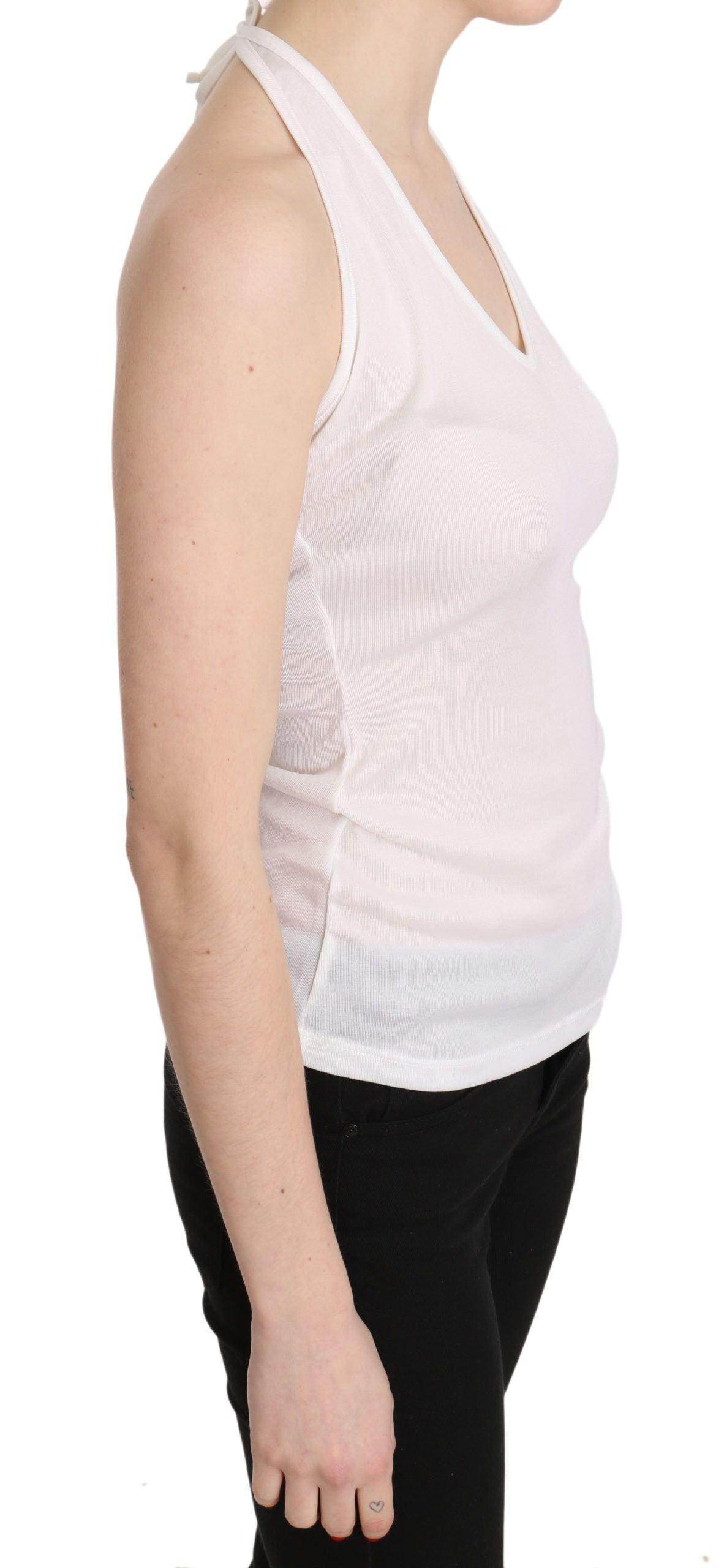 GF Ferre White Halter Cotton Sleeveless Casual Tank Top Blouse - Hilstor