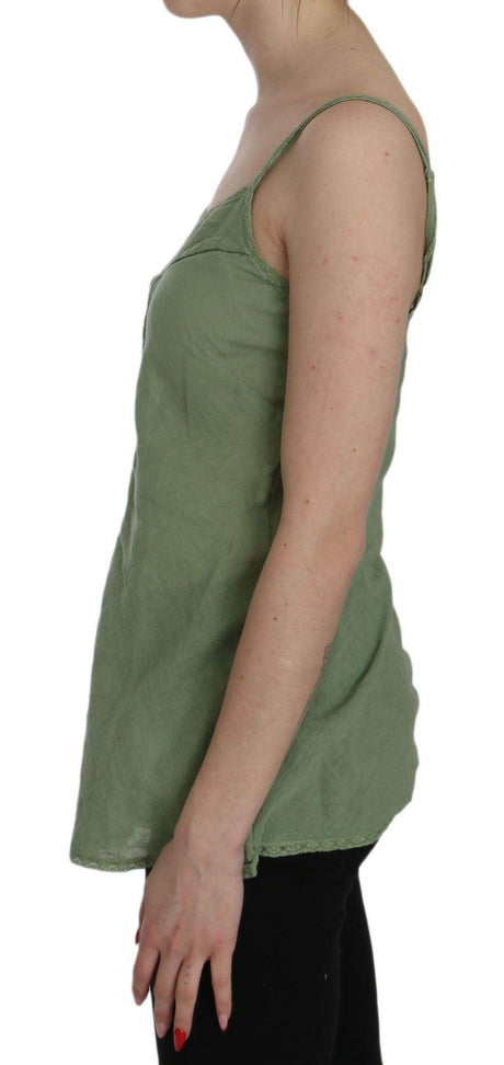 PINK MEMORIES Green Silk Spaghetti Strap Tank Top Blouse - Hilstor
