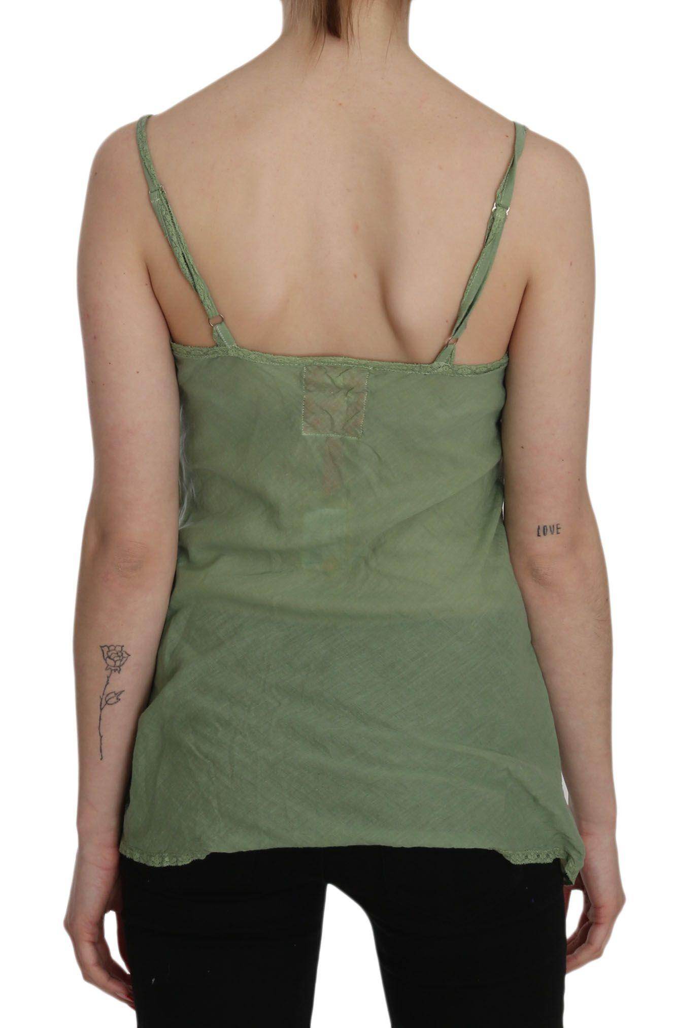 PINK MEMORIES Green Silk Spaghetti Strap Tank Top Blouse - Hilstor