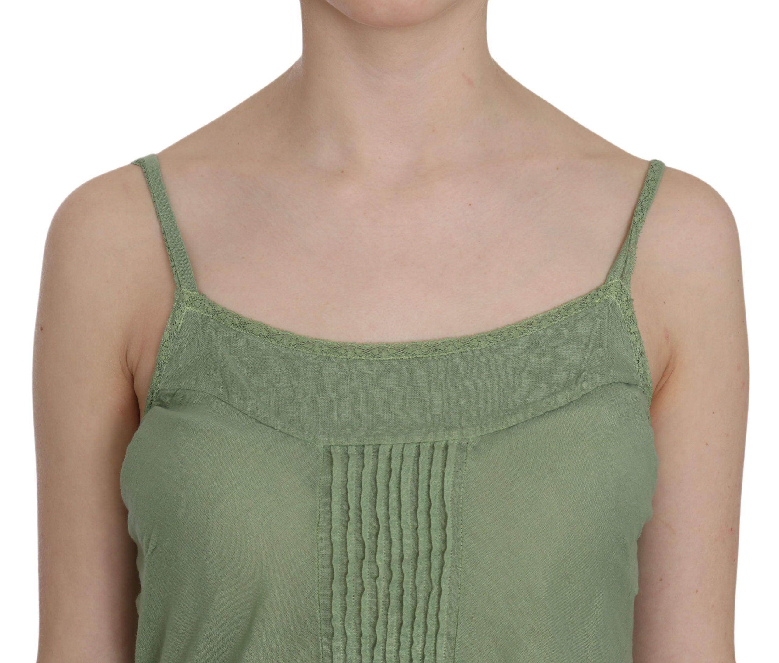 PINK MEMORIES Green Silk Spaghetti Strap Tank Top Blouse - Hilstor