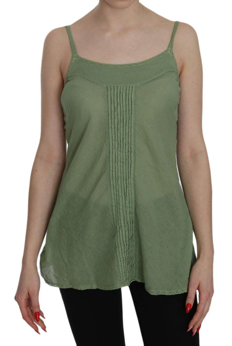 PINK MEMORIES Green Silk Spaghetti Strap Tank Top Blouse - Hilstor