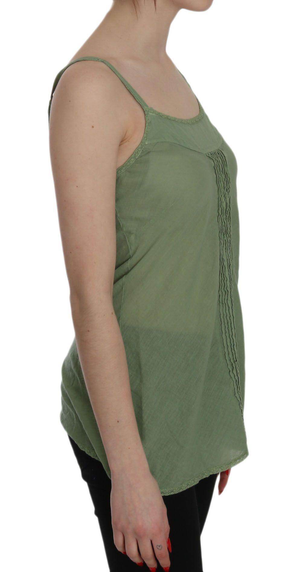 PINK MEMORIES Green Silk Spaghetti Strap Tank Top Blouse - Hilstor