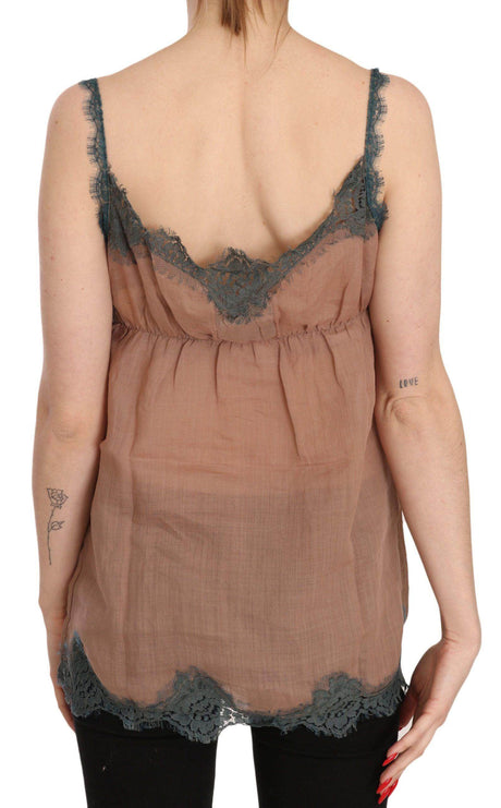 PINK MEMORIES Brown Lace Spaghetti Strap Tank Top Blouse - Hilstor
