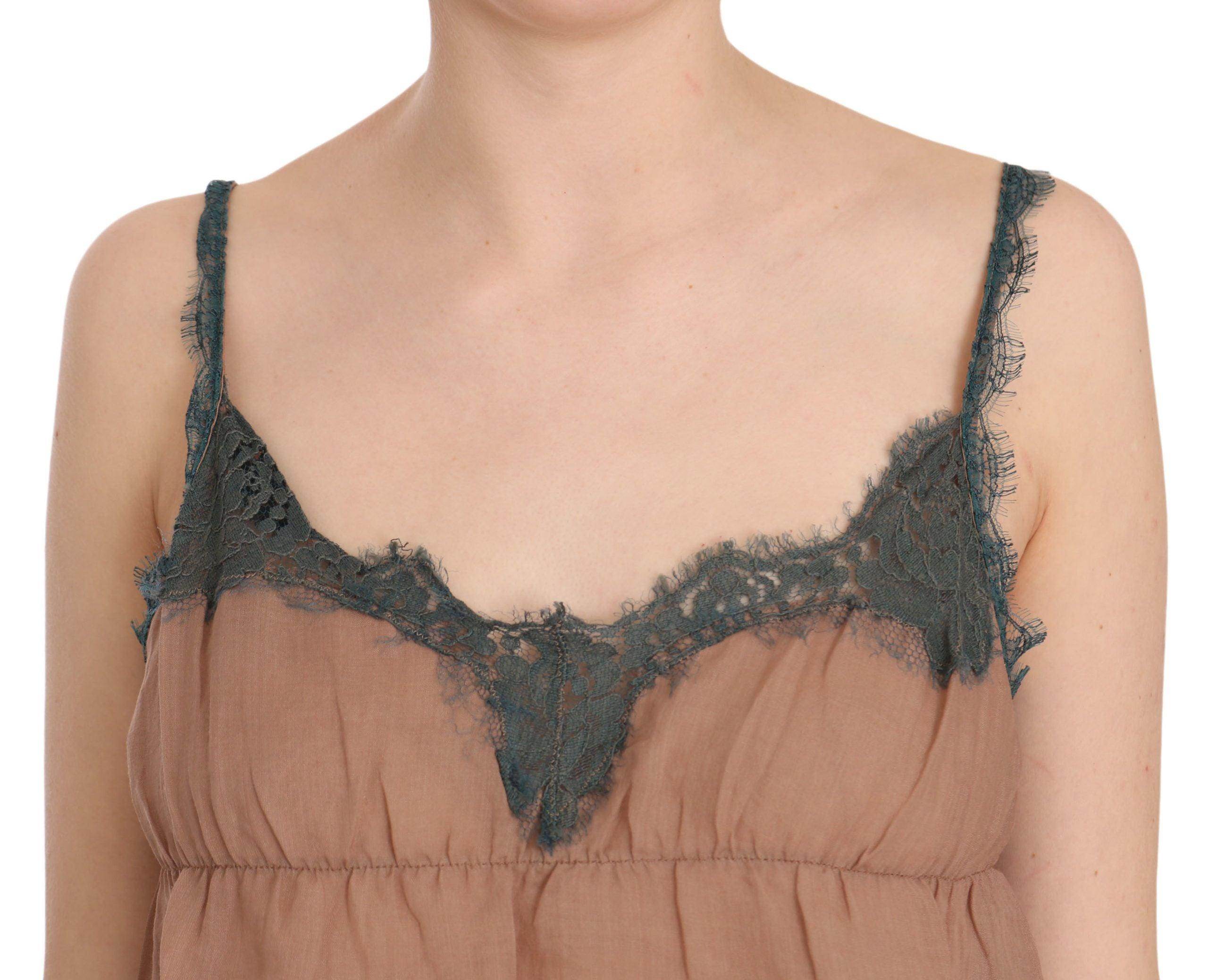PINK MEMORIES Brown Lace Spaghetti Strap Tank Top Blouse - Hilstor