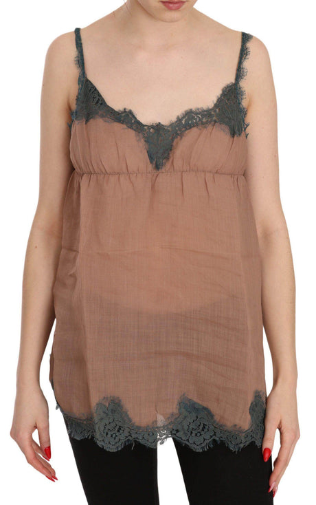 PINK MEMORIES Brown Lace Spaghetti Strap Tank Top Blouse - Hilstor