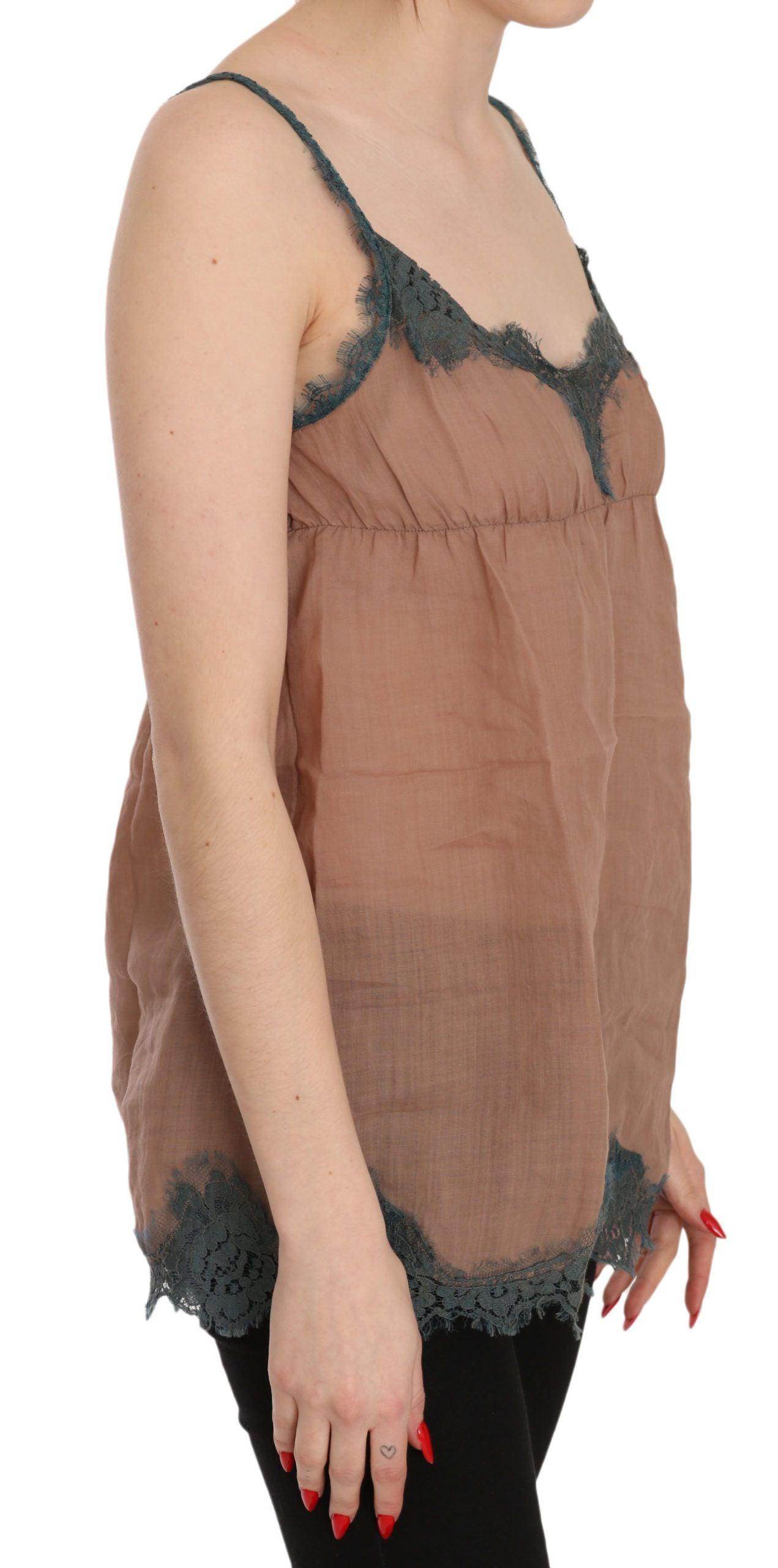 PINK MEMORIES Brown Lace Spaghetti Strap Tank Top Blouse - Hilstor