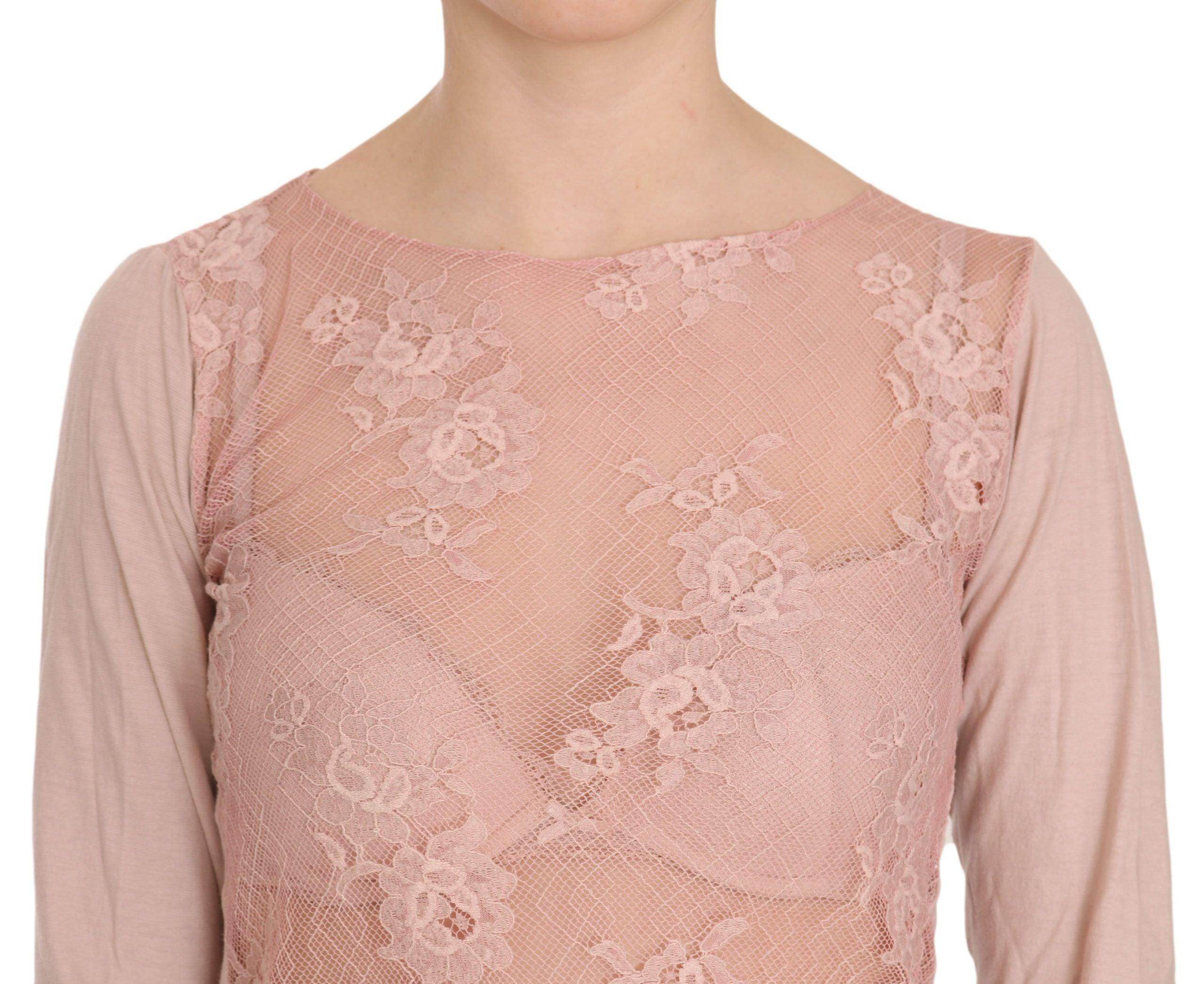 PINK MEMORIES Pink Lace See Through Long Sleeve Top Blouse - Hilstor