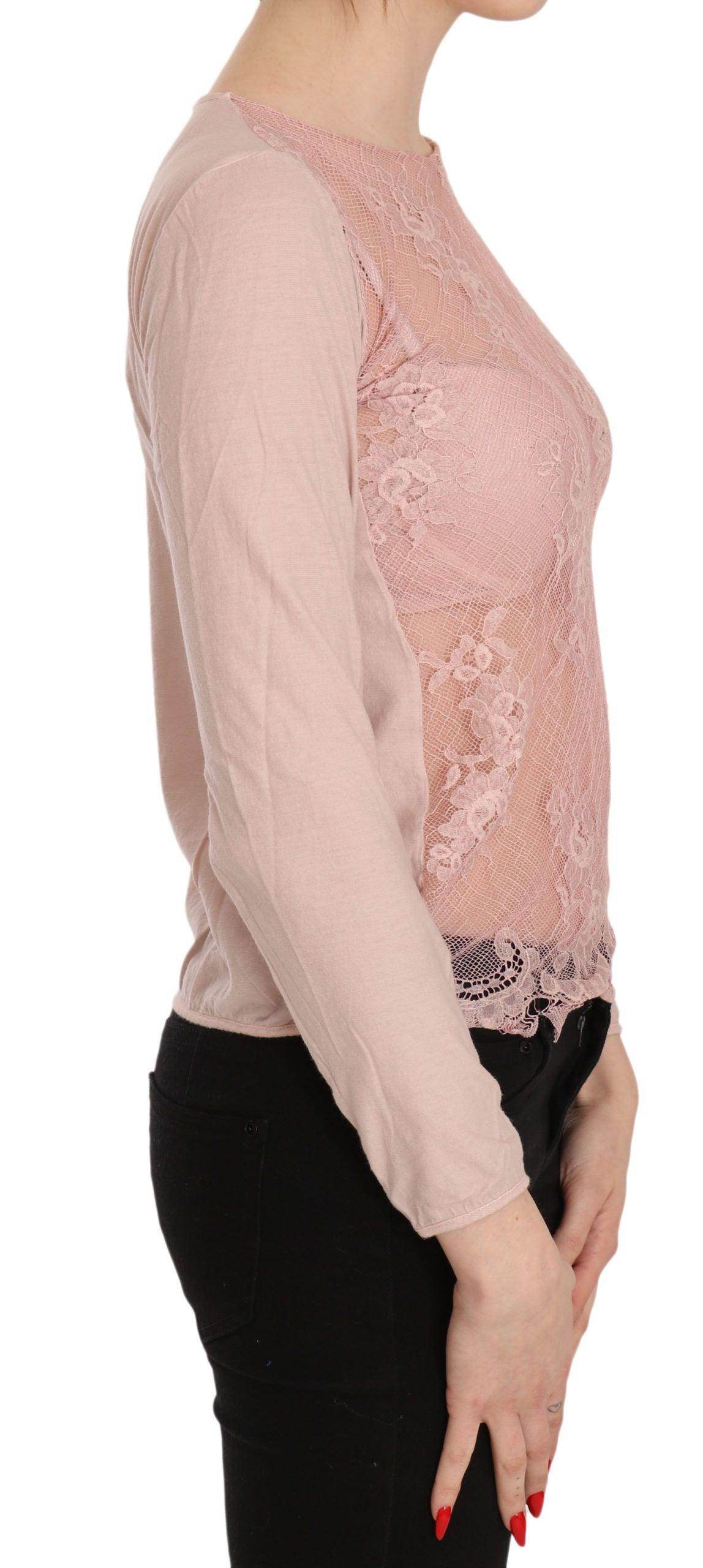 PINK MEMORIES Pink Lace See Through Long Sleeve Top Blouse - Hilstor