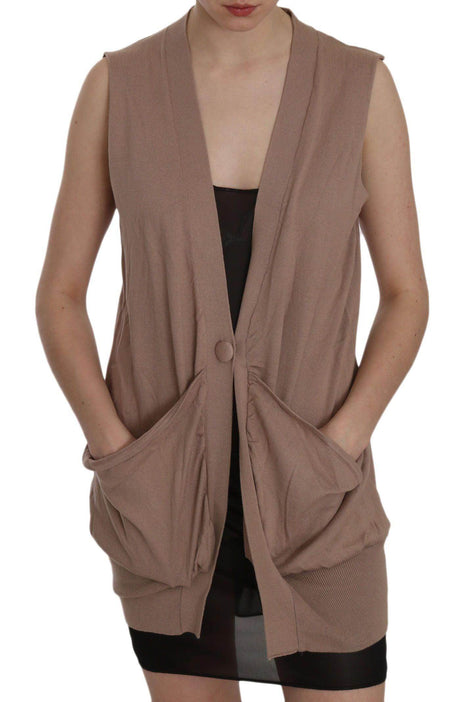 PINK MEMORIES Chic Sleeveless Cotton Cardigan Vest - Elegant Brown - Hilstor