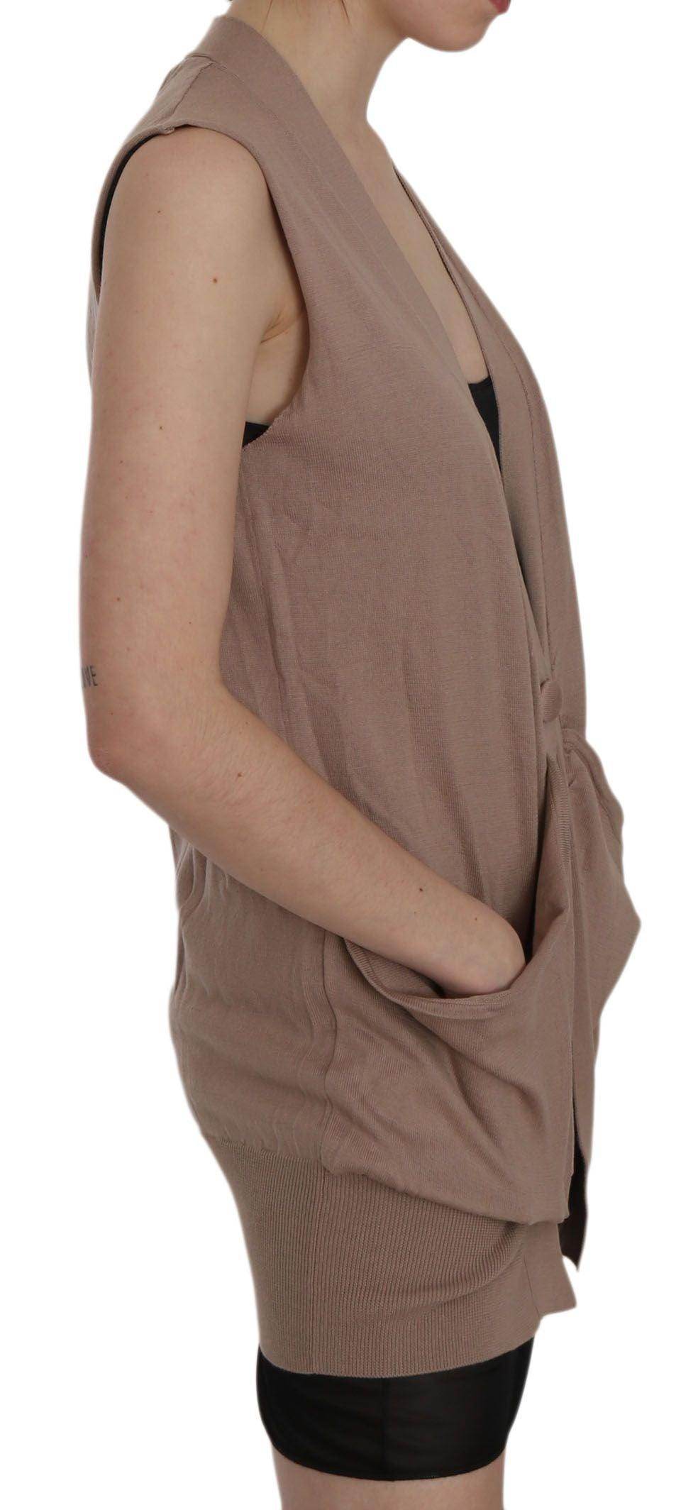 PINK MEMORIES Chic Sleeveless Cotton Cardigan Vest - Elegant Brown - Hilstor