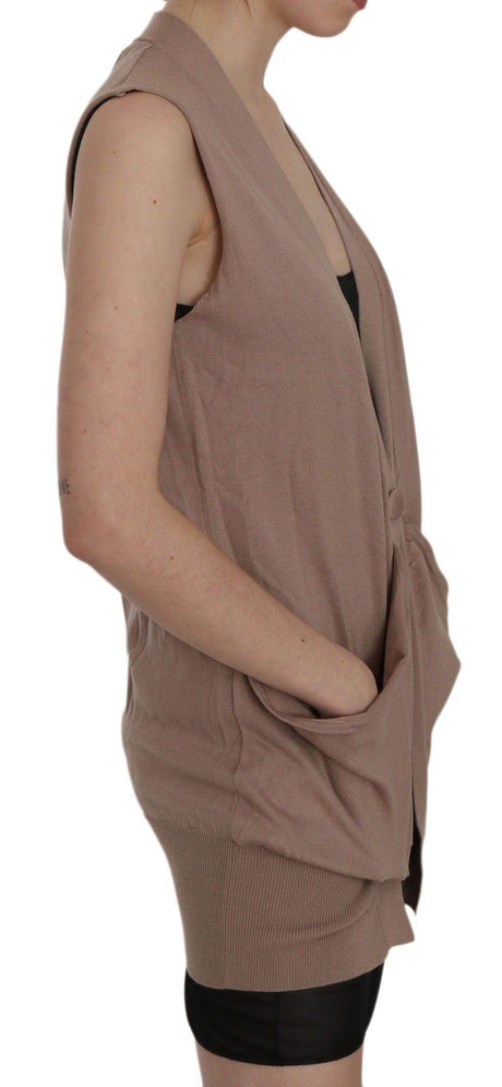 PINK MEMORIES Chic Sleeveless Cotton Cardigan Vest - Elegant Brown - Hilstor