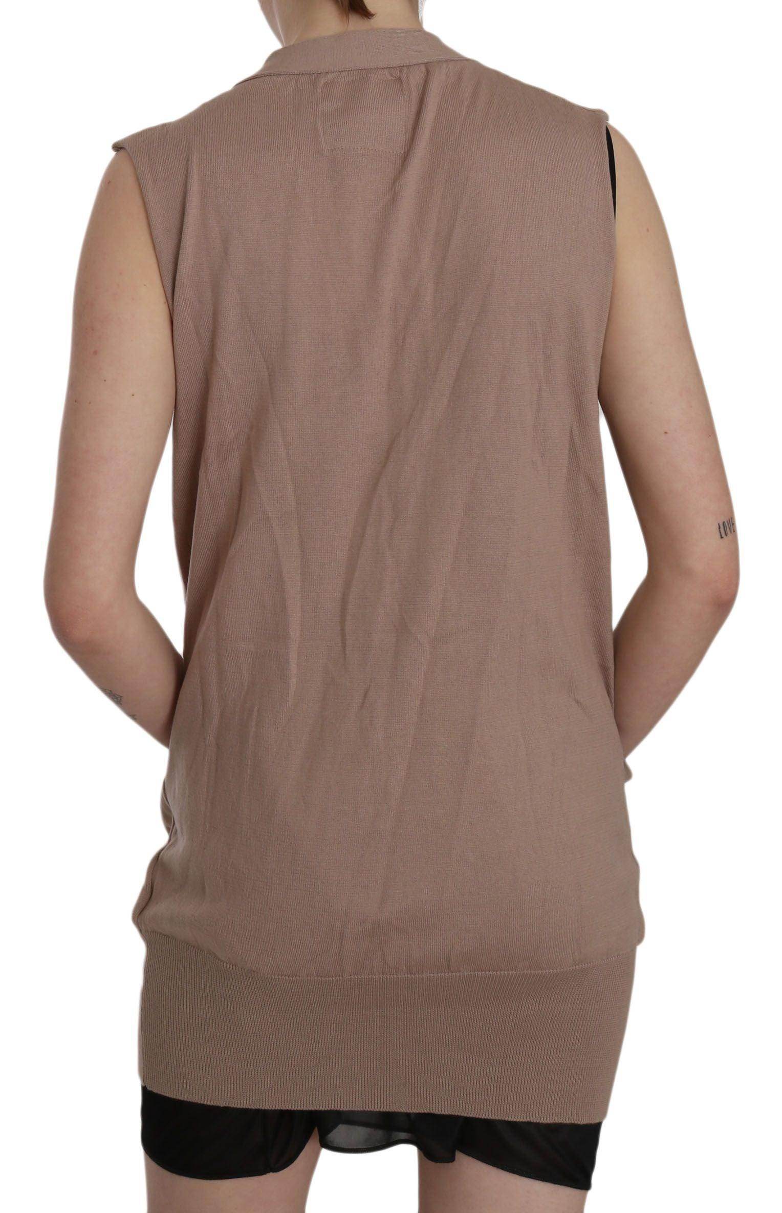PINK MEMORIES Chic Sleeveless Cotton Cardigan Vest - Elegant Brown - Hilstor