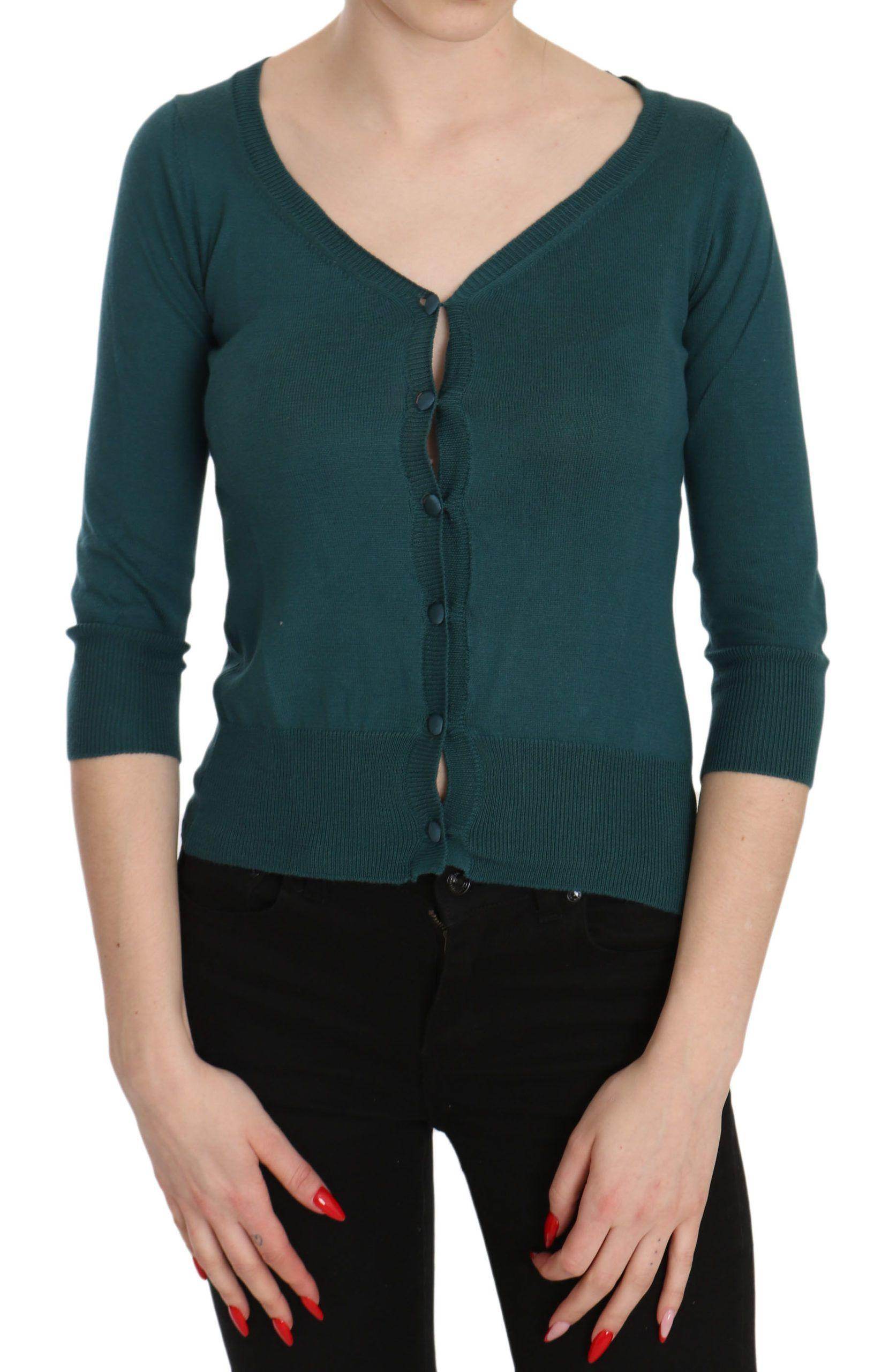 PINK MEMORIES Blue Green Cotton 3/4 Sleeve Cardigan Top Blouse - Hilstor