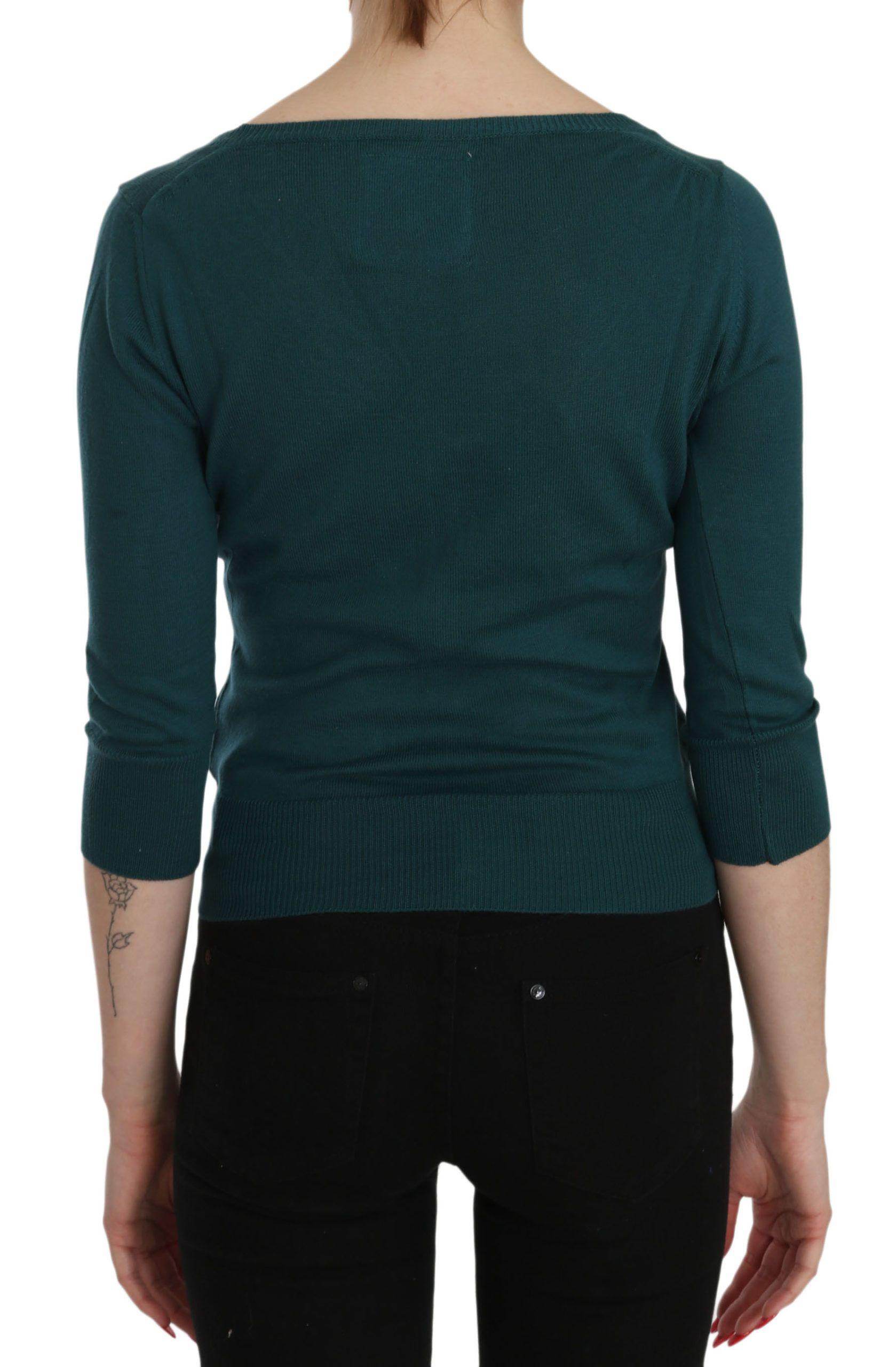 PINK MEMORIES Blue Green Cotton 3/4 Sleeve Cardigan Top Blouse - Hilstor
