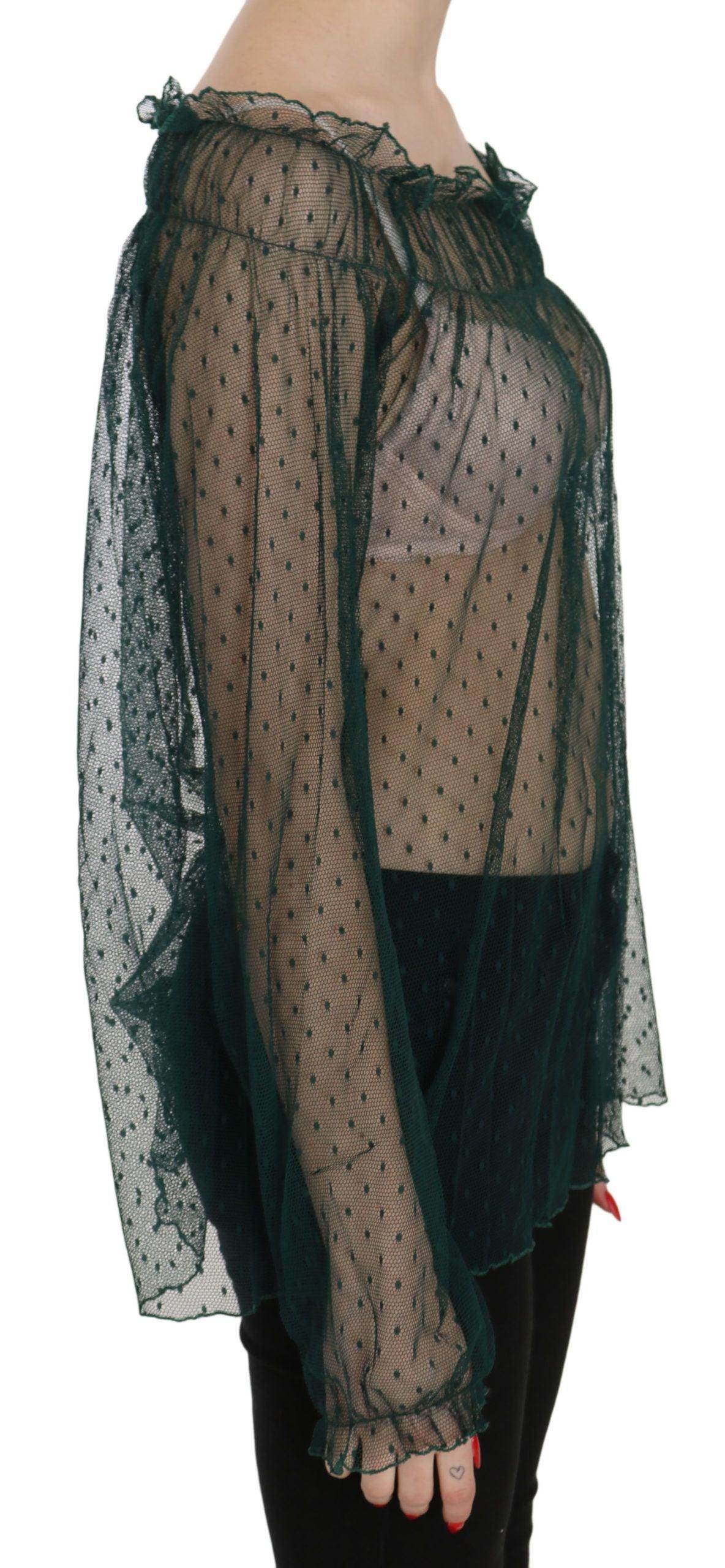 PINK MEMORIES Green Mesh See Through Long Sleeve Top Blouse - Hilstor