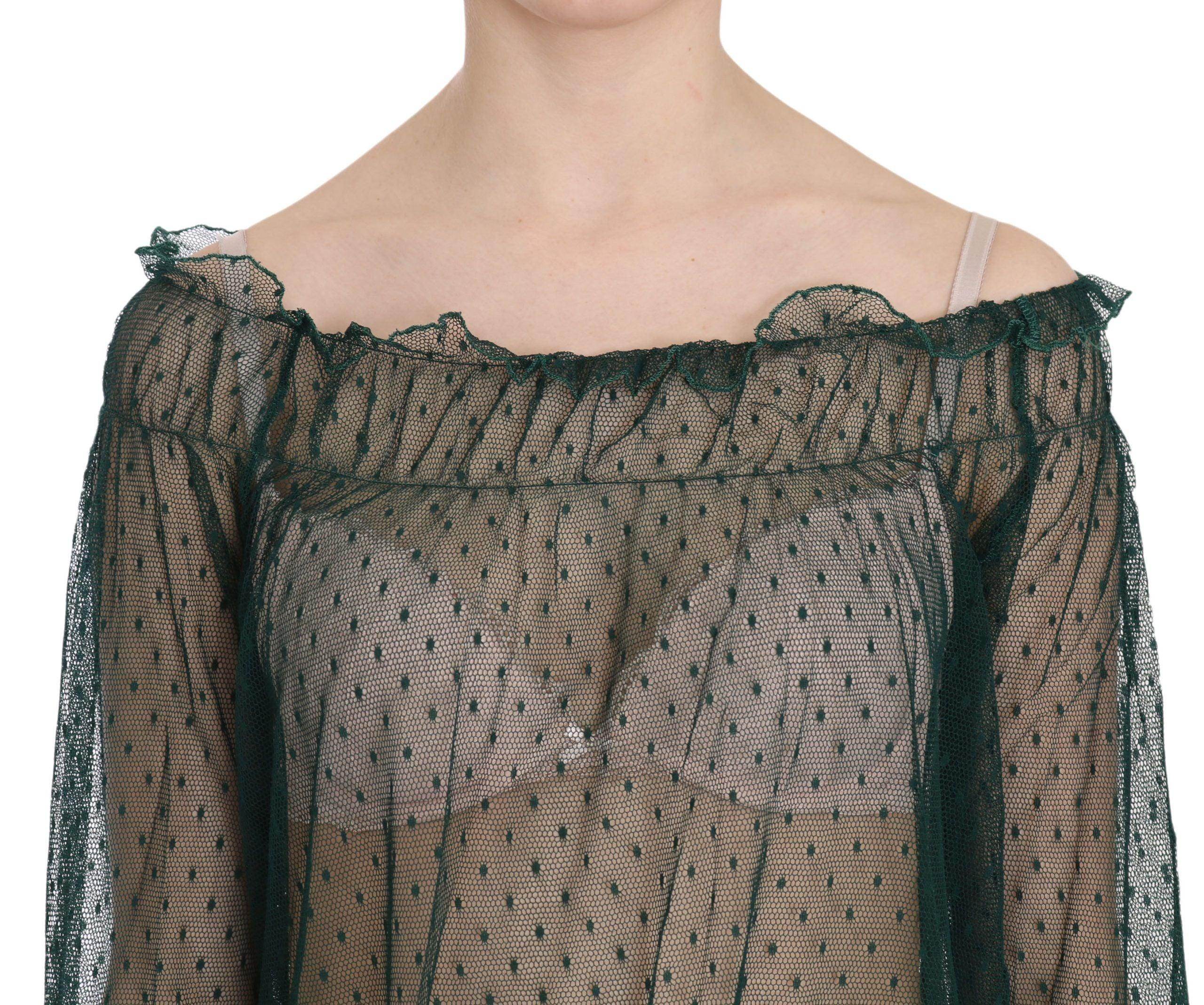 PINK MEMORIES Green Mesh See Through Long Sleeve Top Blouse - Hilstor
