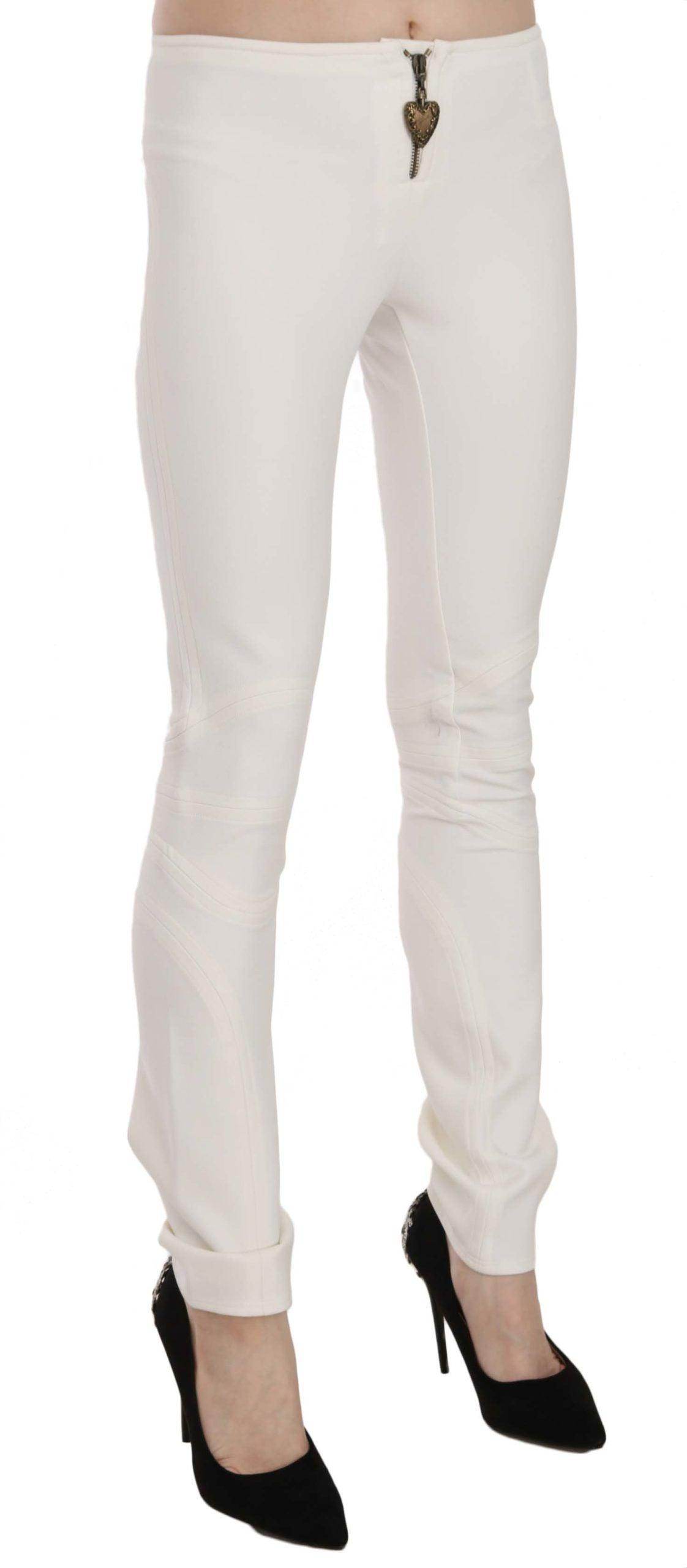 Just Cavalli White Mid Waist Skinny Dress Trousers Pants - Hilstor