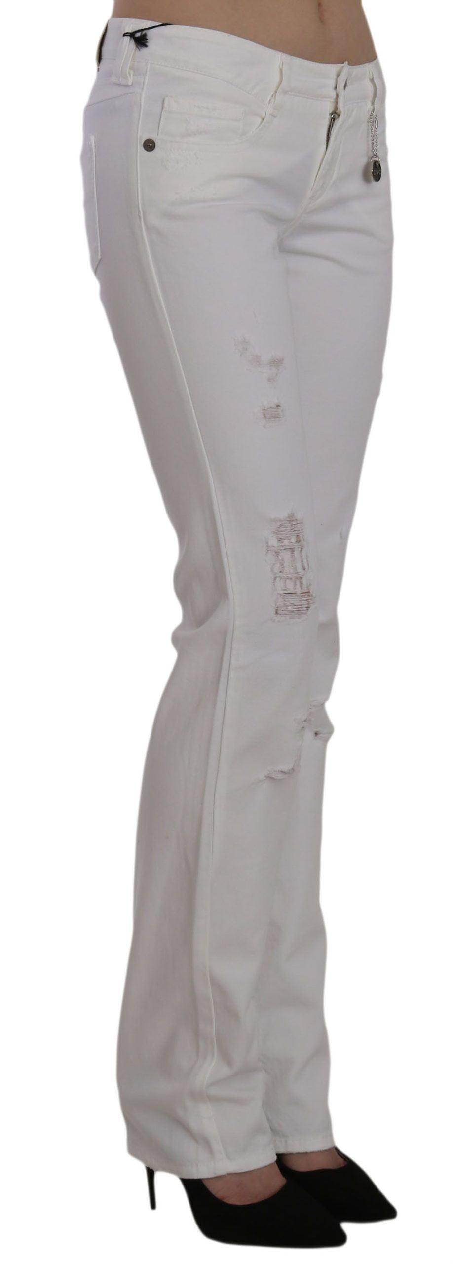 Costume National White Cotton Slim Fit Straight Jeans Pants - Hilstor