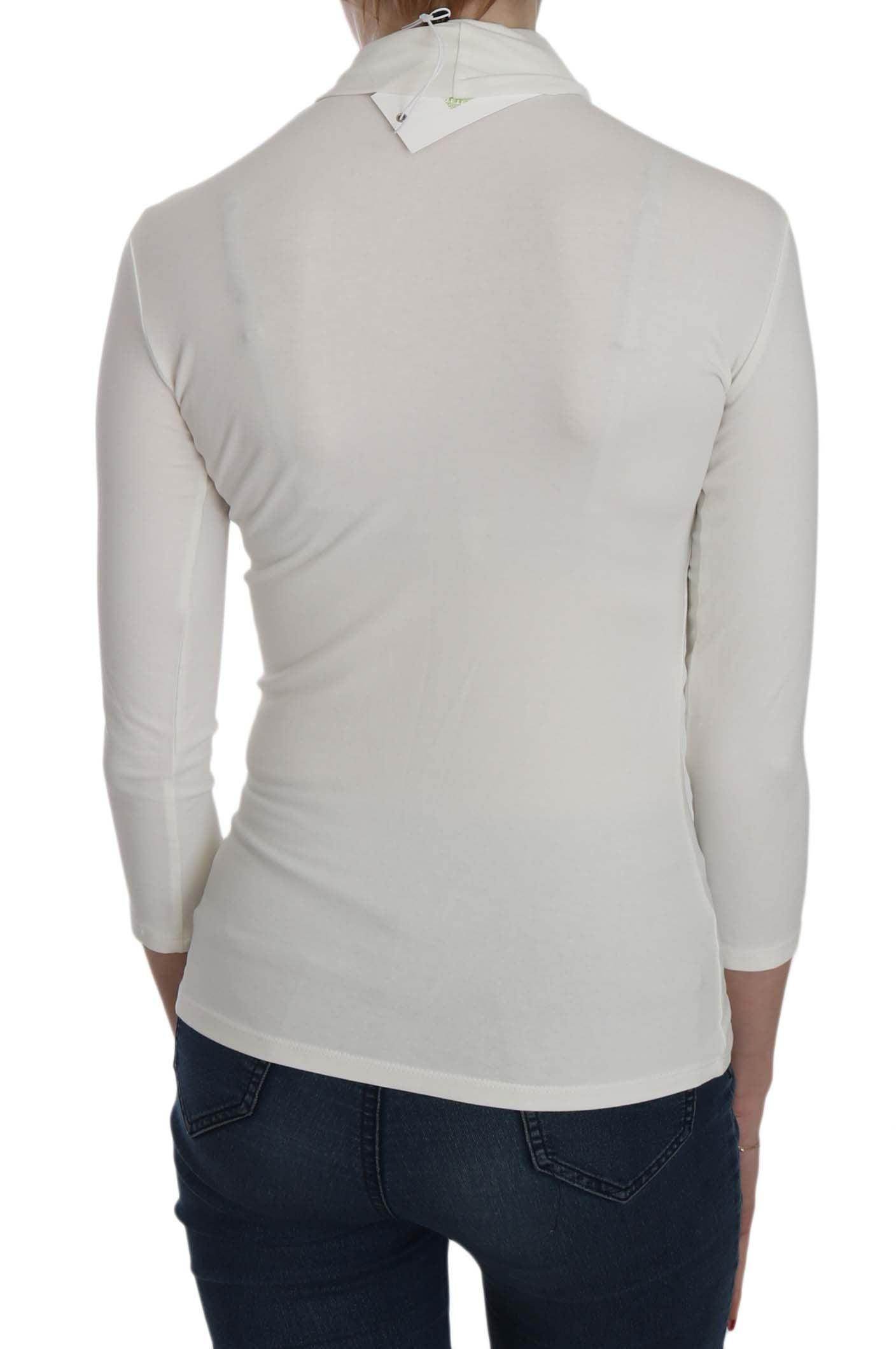 Exte White Printed Turtle Neck 3/4 Sleeve Top Cotton Blouse - Hilstor