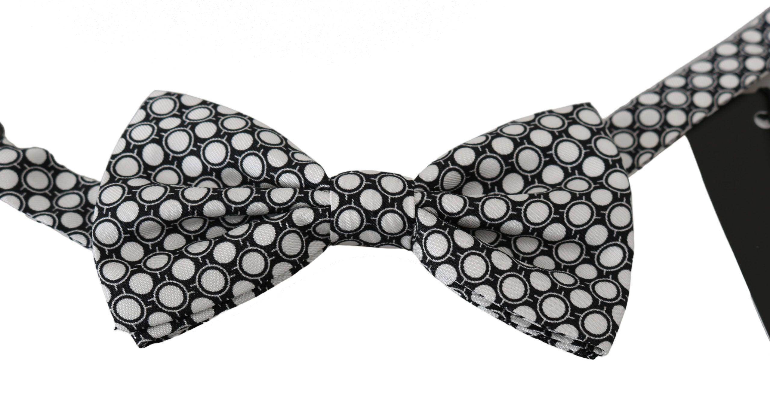 Dolce & Gabbana Elegant Black White Circle Silk Bow Tie - Hilstor