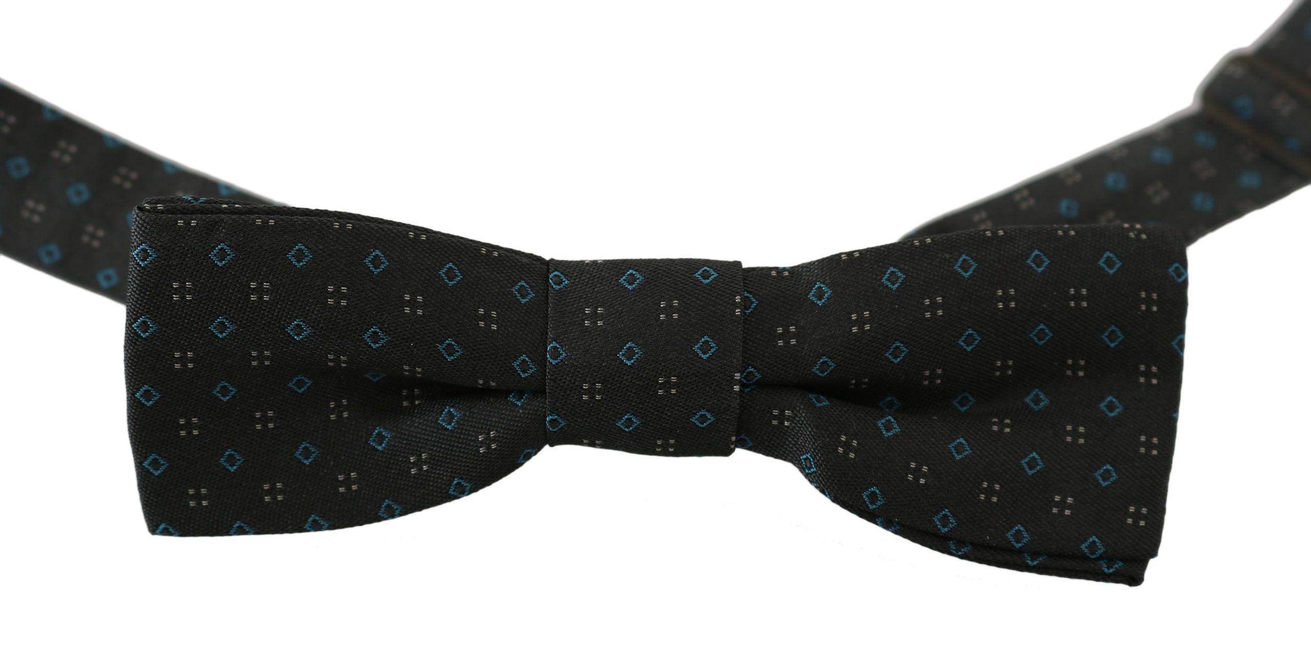 Dolce & Gabbana Men Gray Pattern Silk Adjustable Neck Papillon Bow Tie - Hilstor