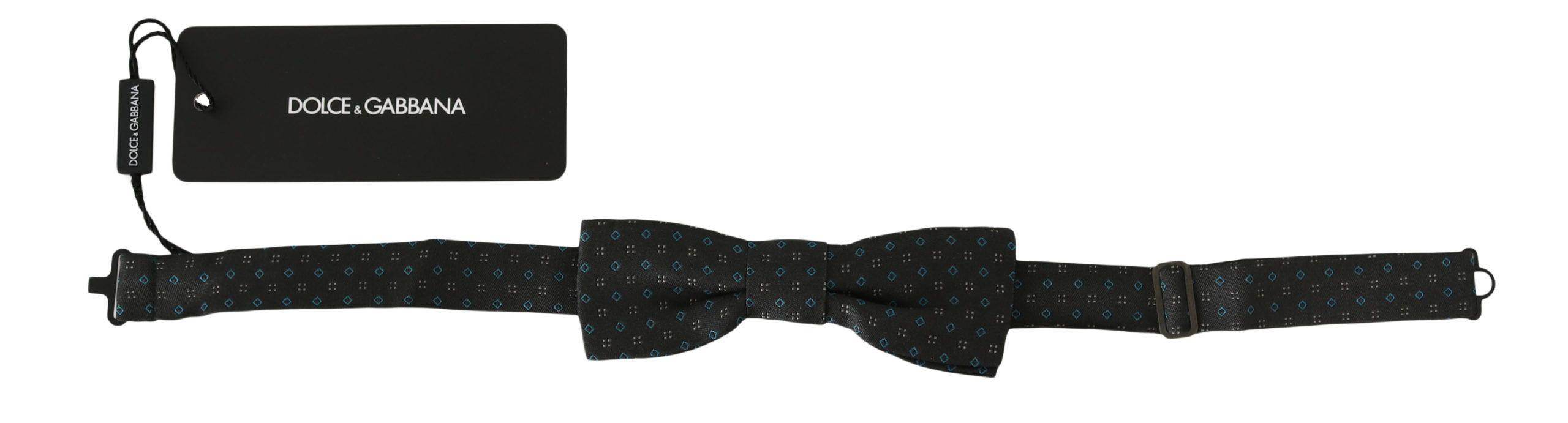Dolce & Gabbana Men Gray Pattern Silk Adjustable Neck Papillon Bow Tie - Hilstor
