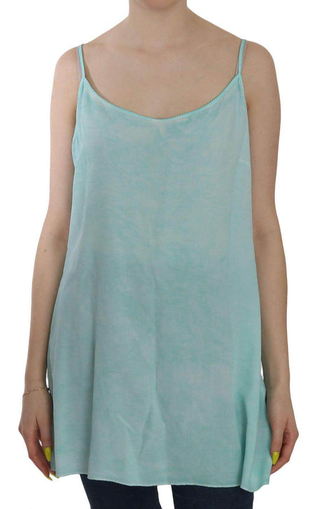 Ermanno Scervino Blue Sleeveless Spaghetti Dress Blouse - Hilstor