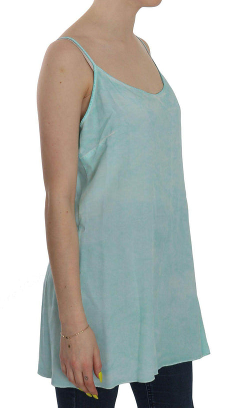 Ermanno Scervino Blue Sleeveless Spaghetti Dress Blouse - Hilstor