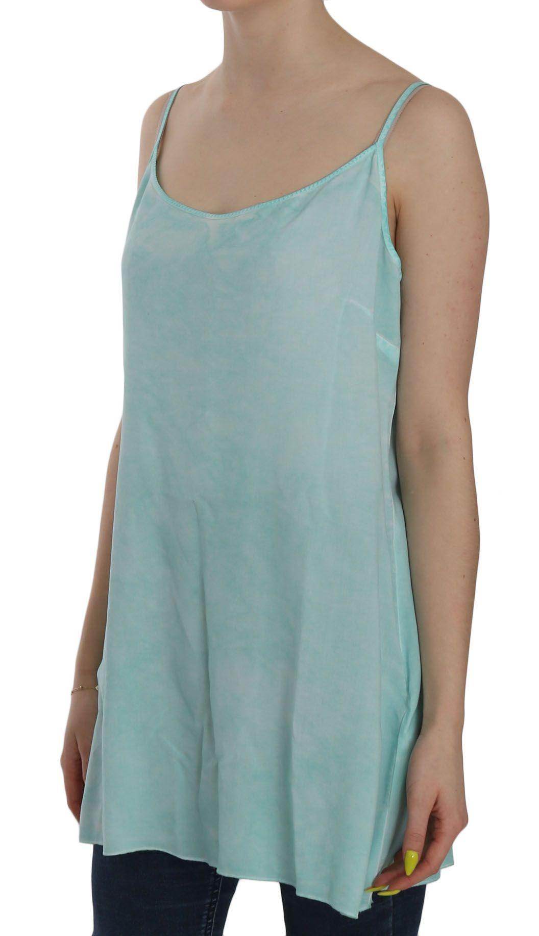 Ermanno Scervino Blue Sleeveless Spaghetti Dress Blouse - Hilstor