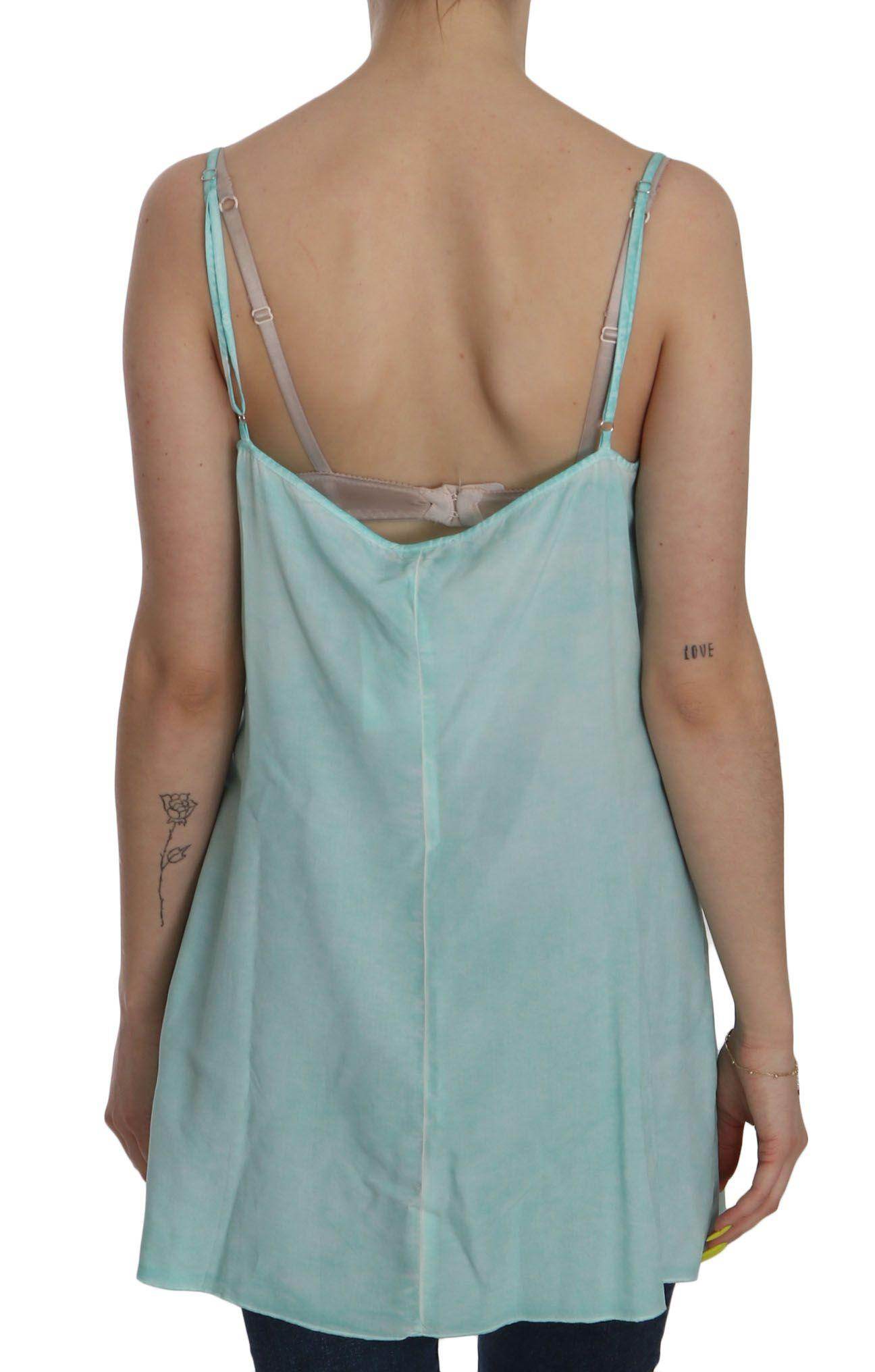 Ermanno Scervino Blue Sleeveless Spaghetti Dress Blouse - Hilstor