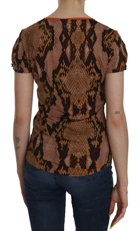 Just Cavalli Snake Skin Print Short Sleeve Top T-shirt - Hilstor