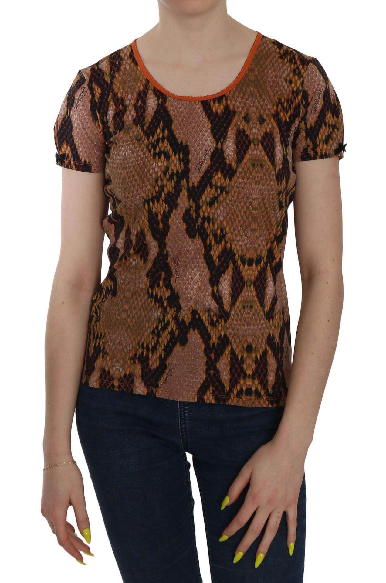 Just Cavalli Snake Skin Print Short Sleeve Top T-shirt - Hilstor