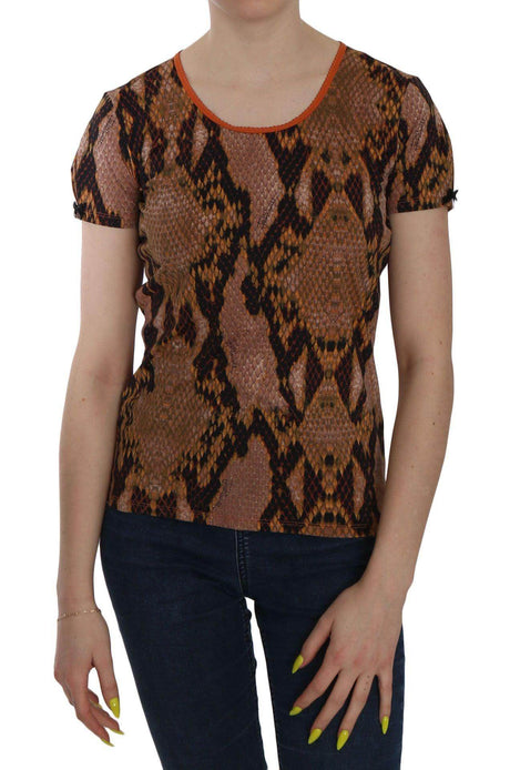 Just Cavalli Snake Skin Print Short Sleeve Top T-shirt - Hilstor