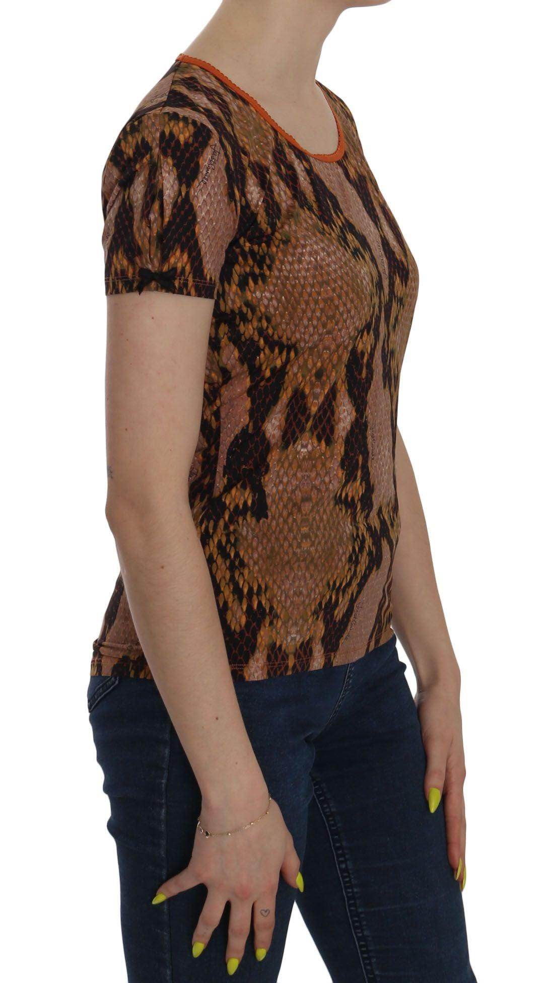 Just Cavalli Snake Skin Print Short Sleeve Top T-shirt - Hilstor