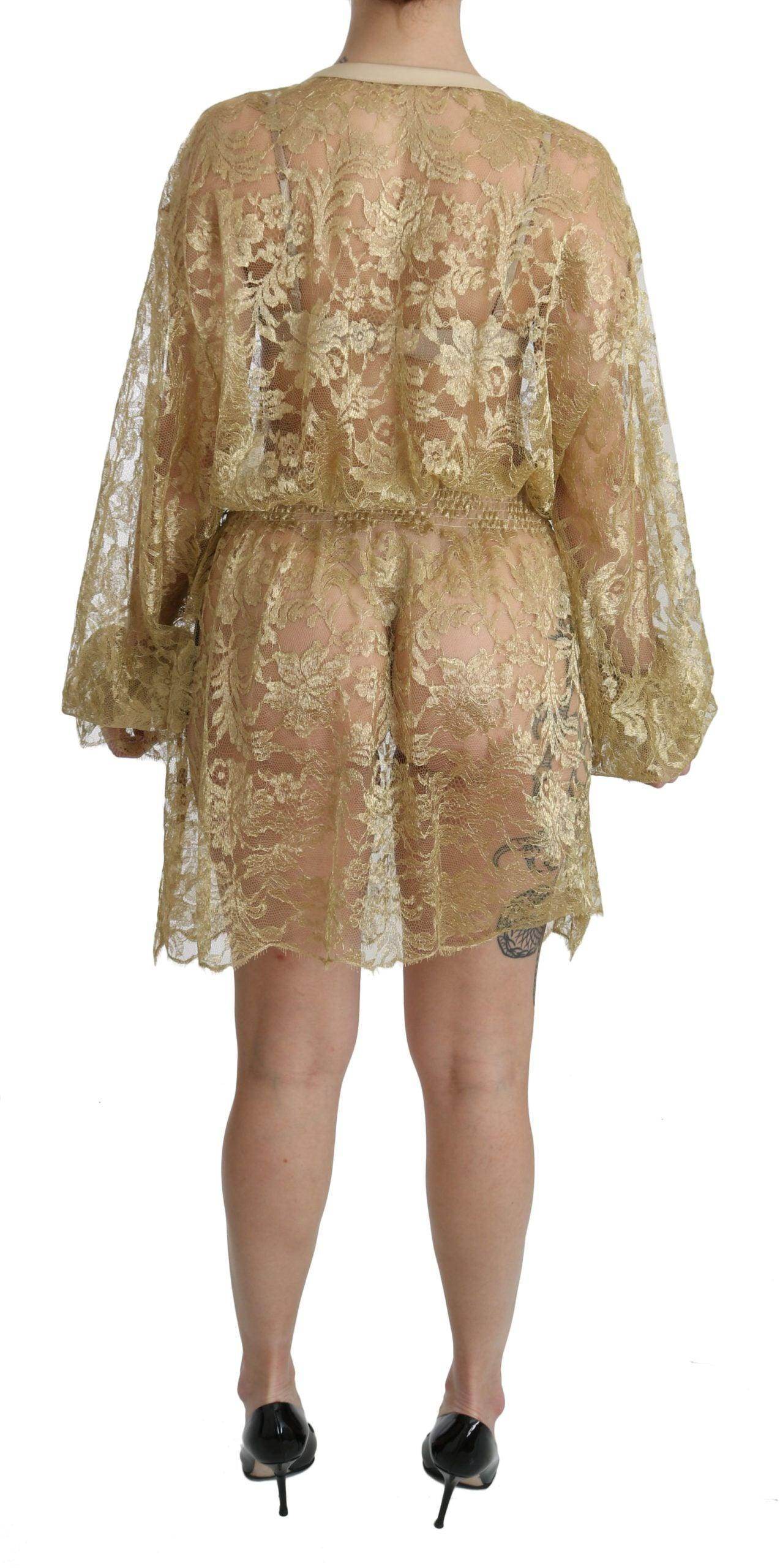 Dolce & Gabbana Gold Lace See Through A-Line Knee Length Dress - Hilstor