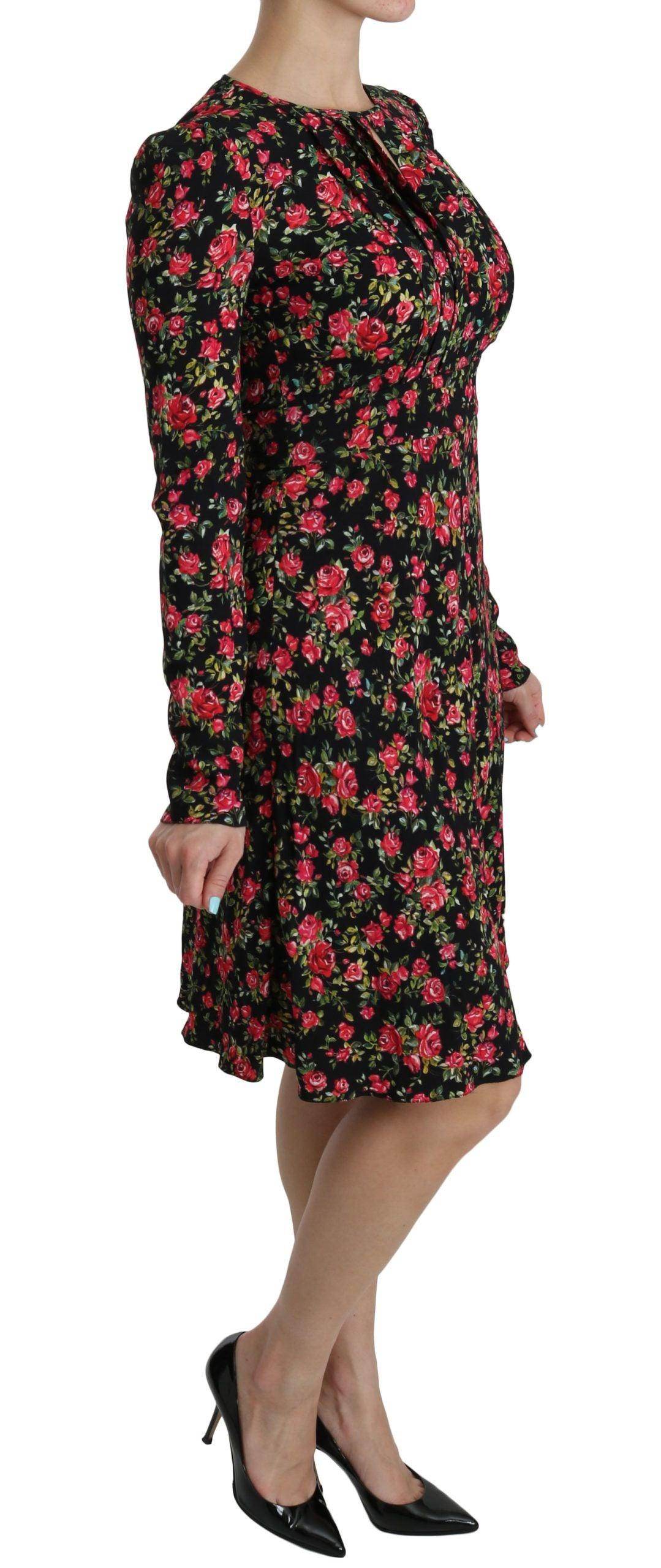 Dolce & Gabbana Black Floral Longsleeve Knee Length Dress - Hilstor