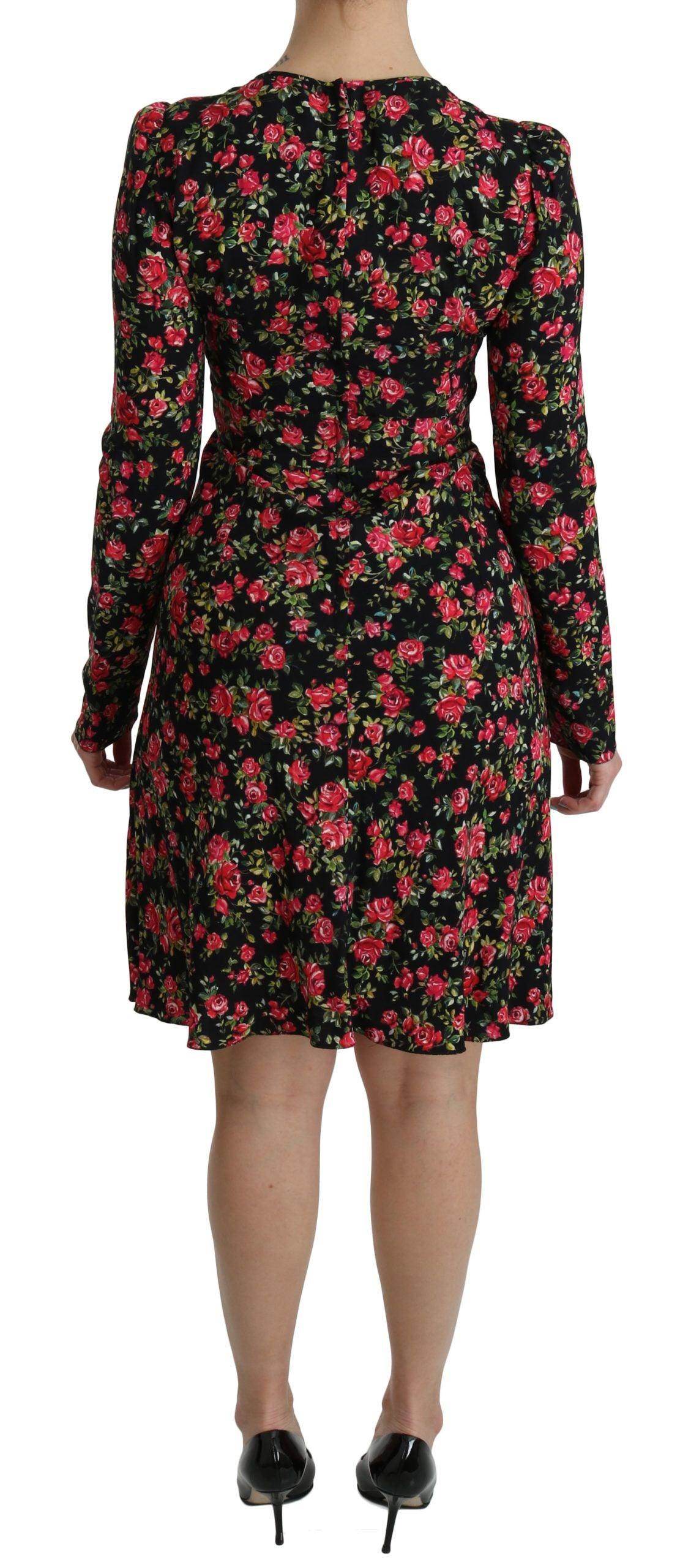 Dolce & Gabbana Black Floral Longsleeve Knee Length Dress - Hilstor