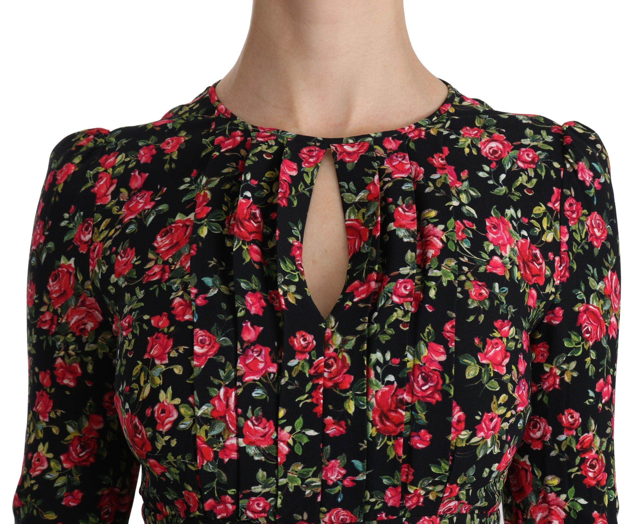 Dolce & Gabbana Black Floral Longsleeve Knee Length Dress - Hilstor