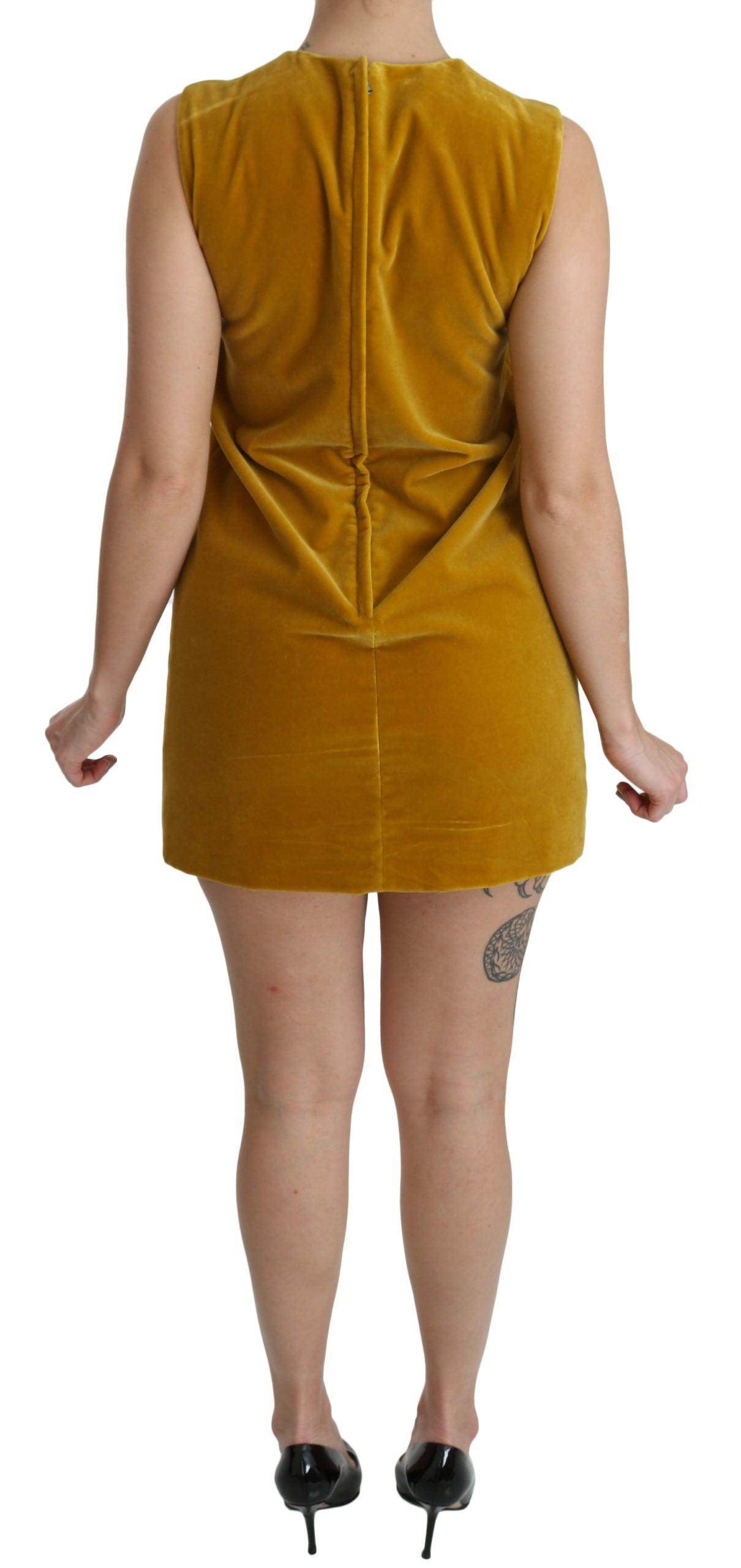 Dolce & Gabbana Mustard Velvet Shift Mini Dress - Hilstor