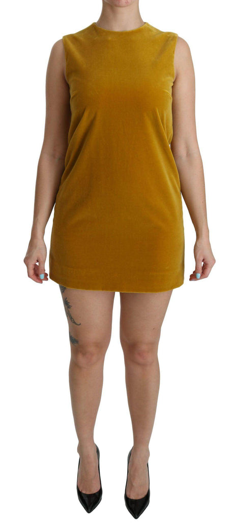 Dolce & Gabbana Mustard Velvet Shift Mini Dress - Hilstor